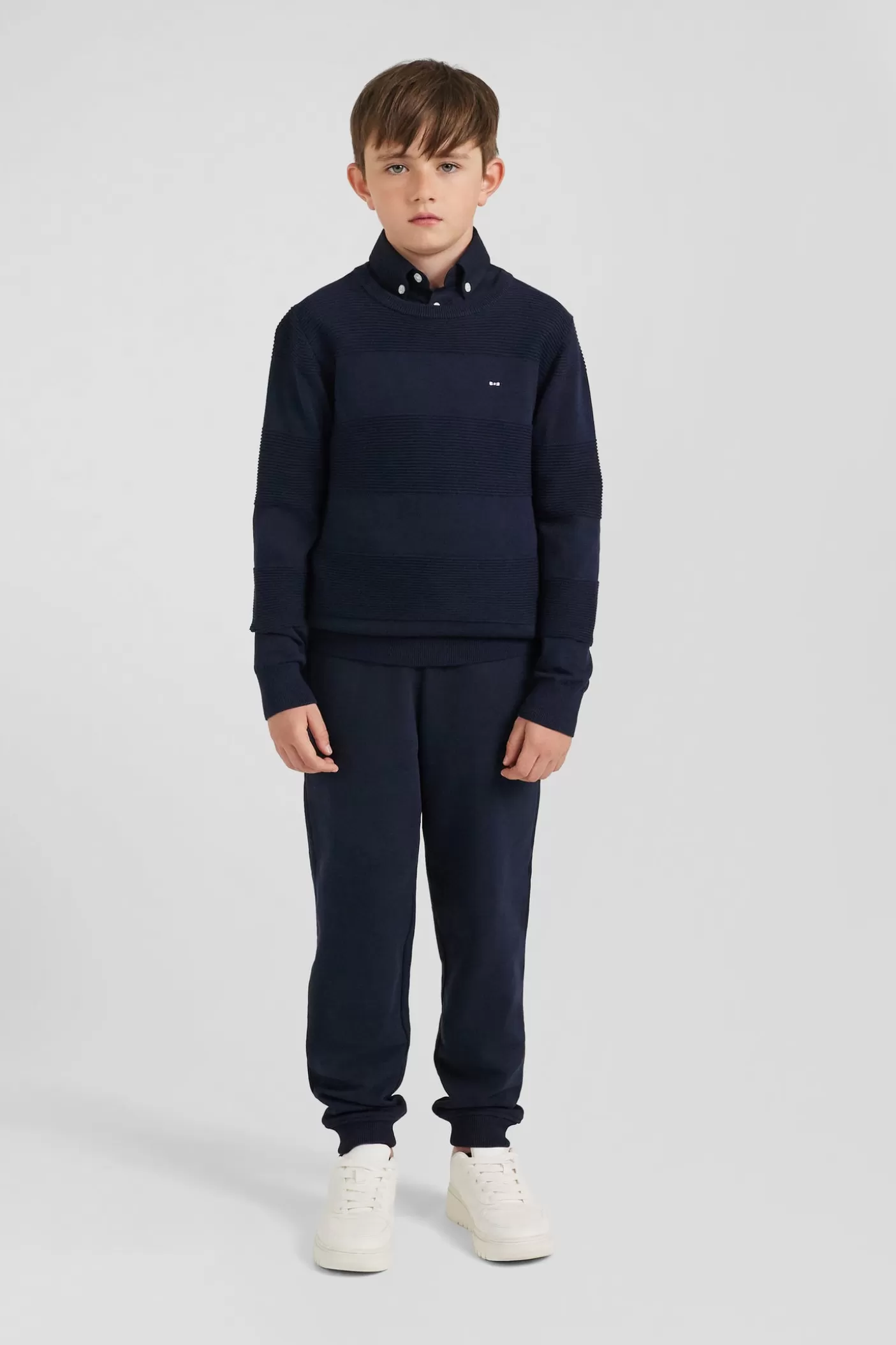 Best Pull Col Rond Cerclé En Coton Bleu Marine Coupe Regular Enfant Vêtements