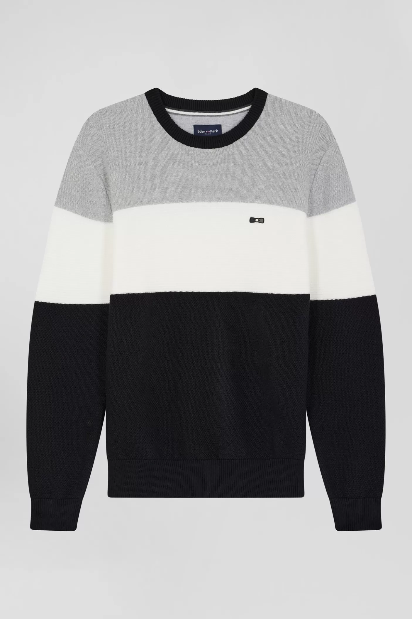 Cheap Pull Col Rond En Coton Gris Et Blanc à Jeux De Maille Coupe Regular Homme Pulls
