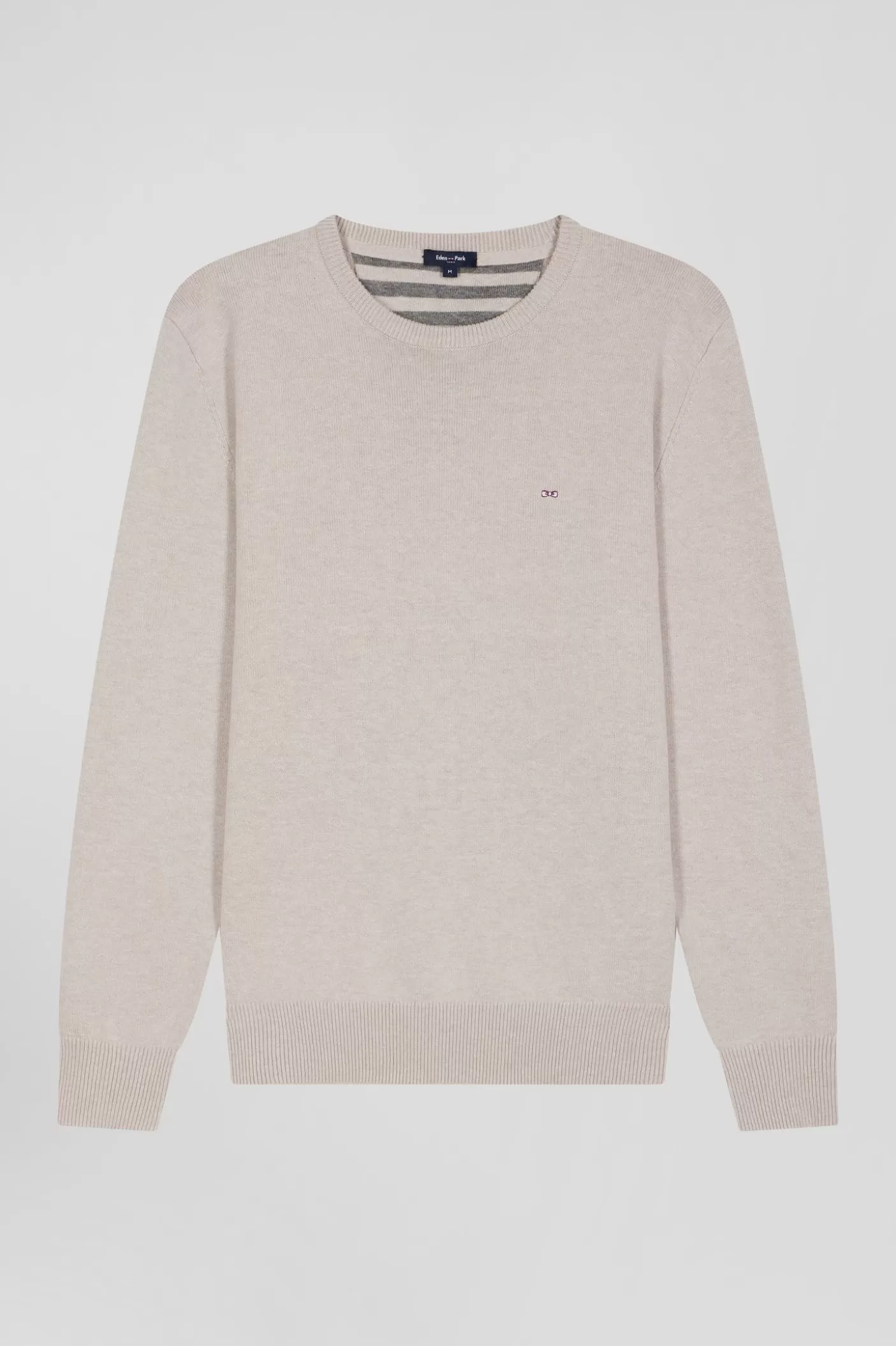 New Pull Col Rond En Laine Et Coton Beige Coupe Regular Homme Pulls