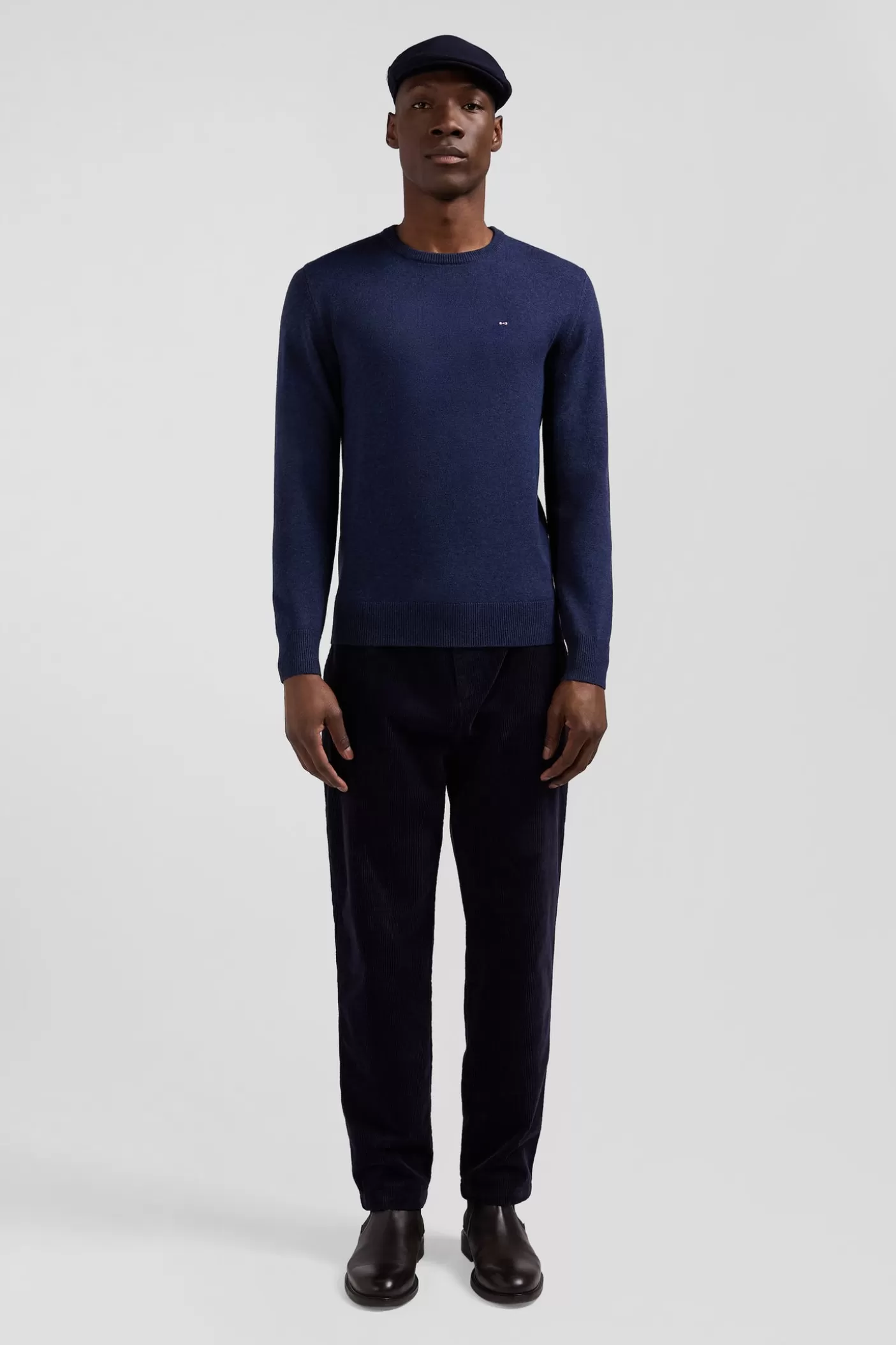 Best Pull Col Rond En Laine Et Coton Bleu Foncé Coupe Regular Homme Pulls