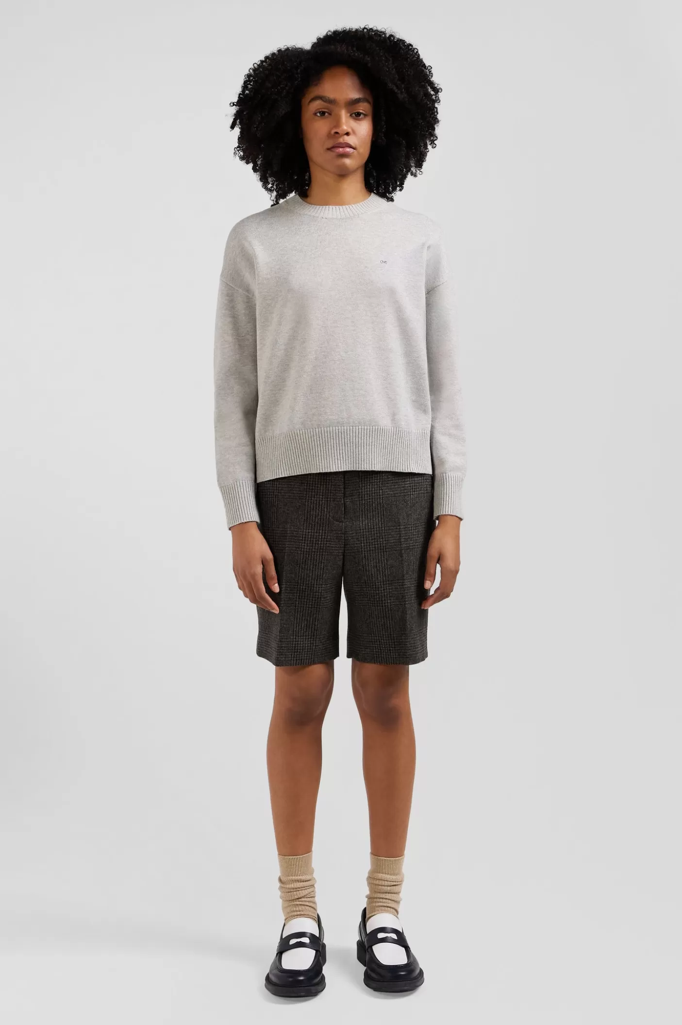 Best Pull Col Rond En Laine Et Coton Gris Clair Coupe Relaxed Femme Pulls
