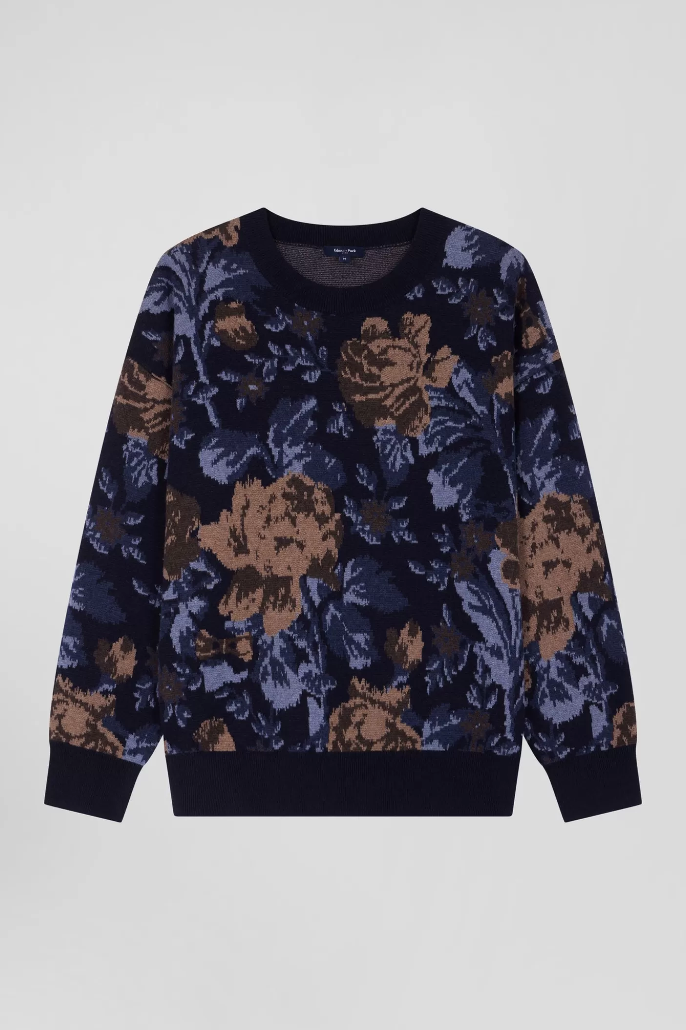 Best Pull Col Rond En Laine Et Coton Marine à Motifs Floraux Coupe Oversized Femme Pulls