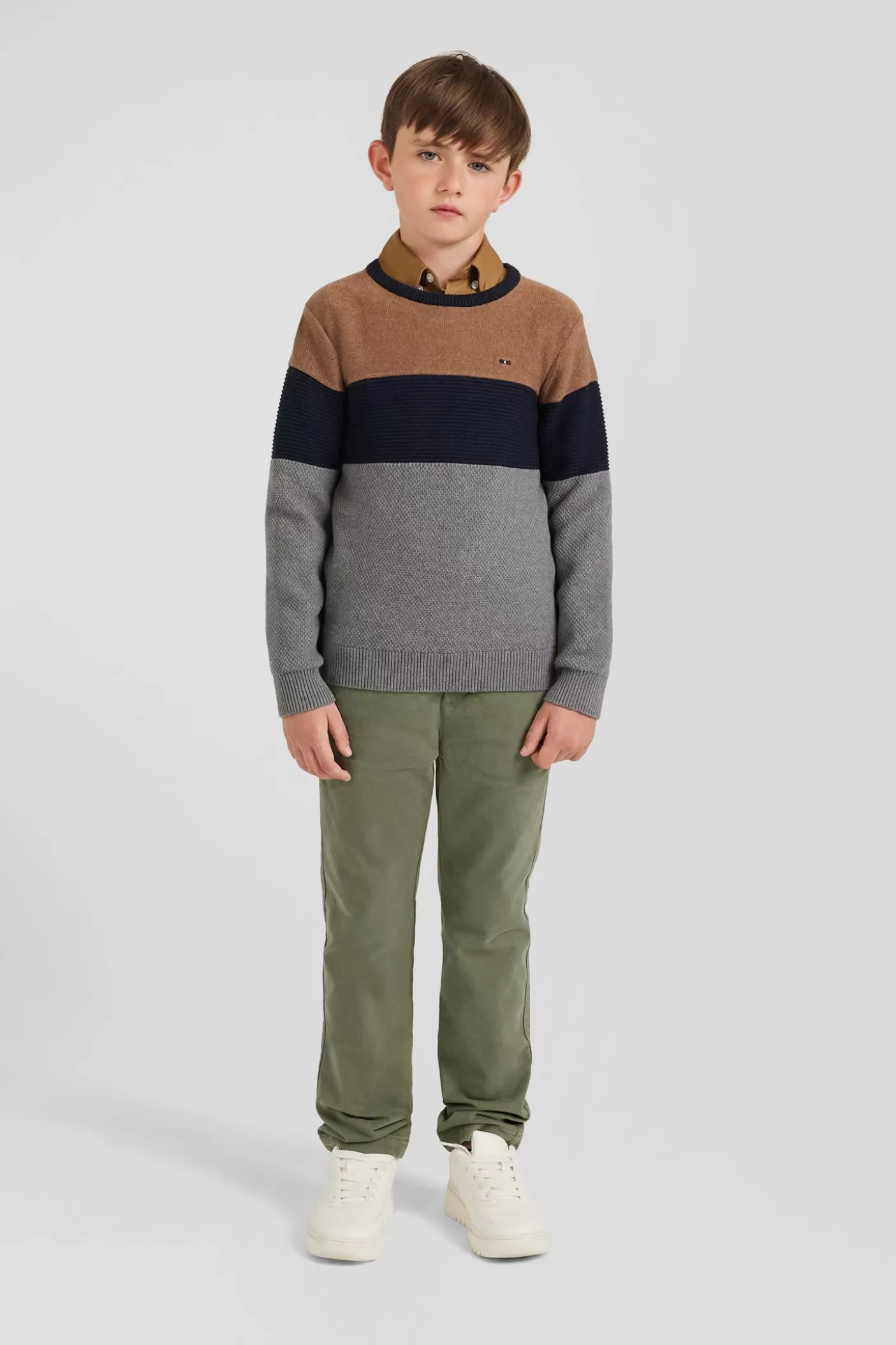 Best Pull Col Rond Tricolore En Coton Camel Coupe Regular Enfant Vêtements
