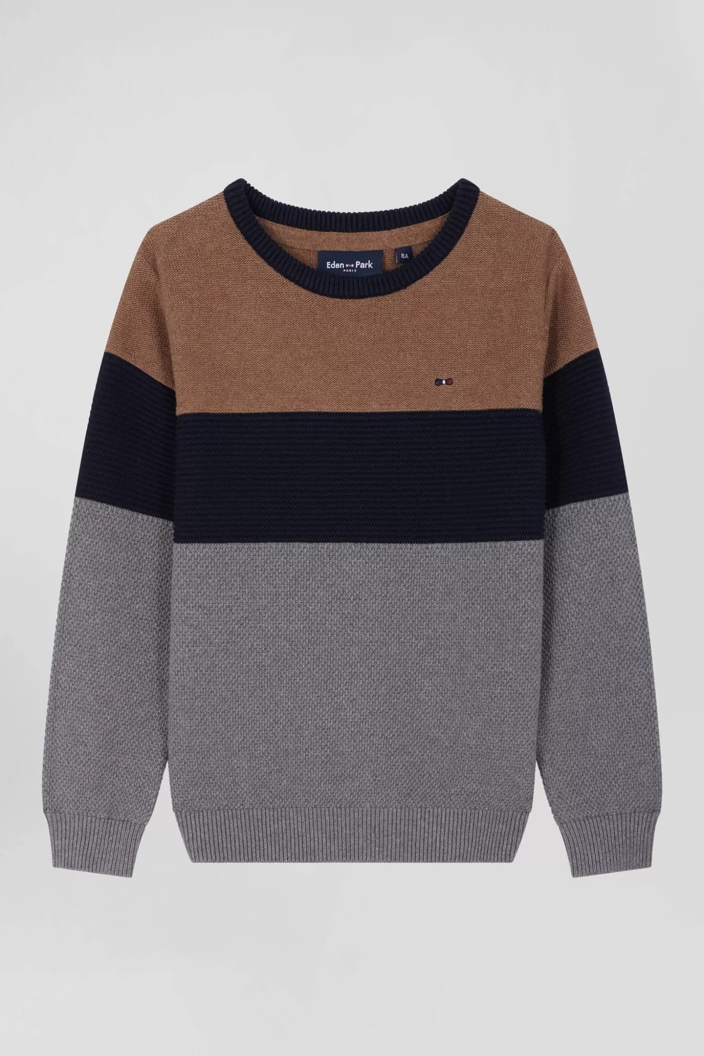 Best Pull Col Rond Tricolore En Coton Camel Coupe Regular Enfant Vêtements