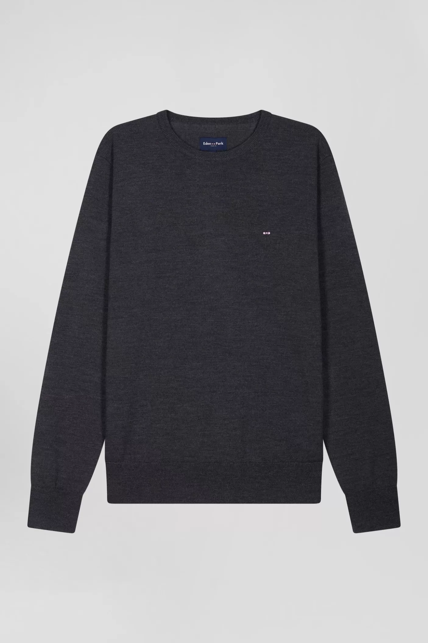 Clearance Pull Col Rond Uni En Laine Mérinos Gris Anthracite Coupe Regular Homme Pulls