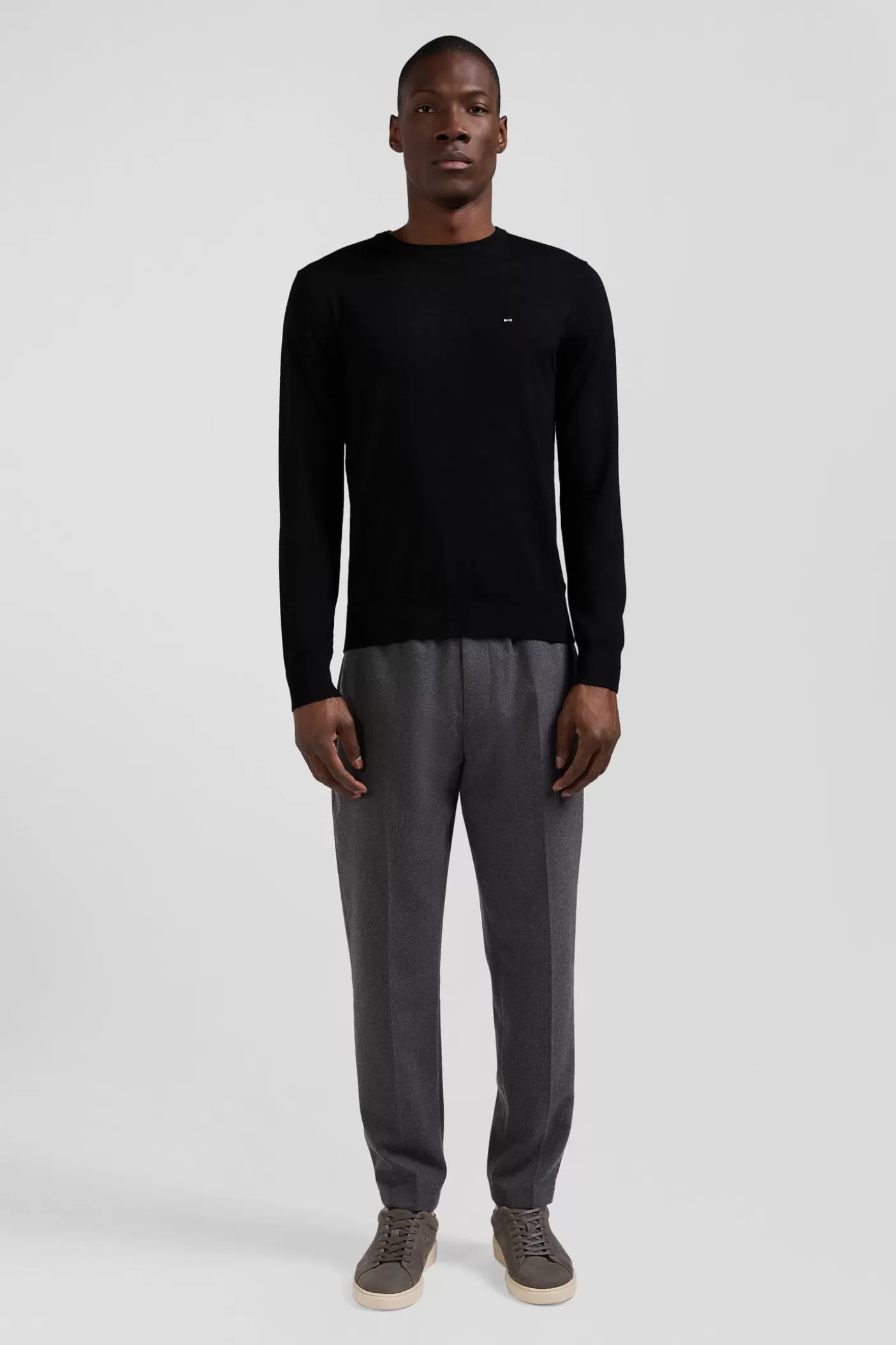 Best Pull Col Rond Uni En Laine Mérinos Noir Coupe Regular Homme Pulls