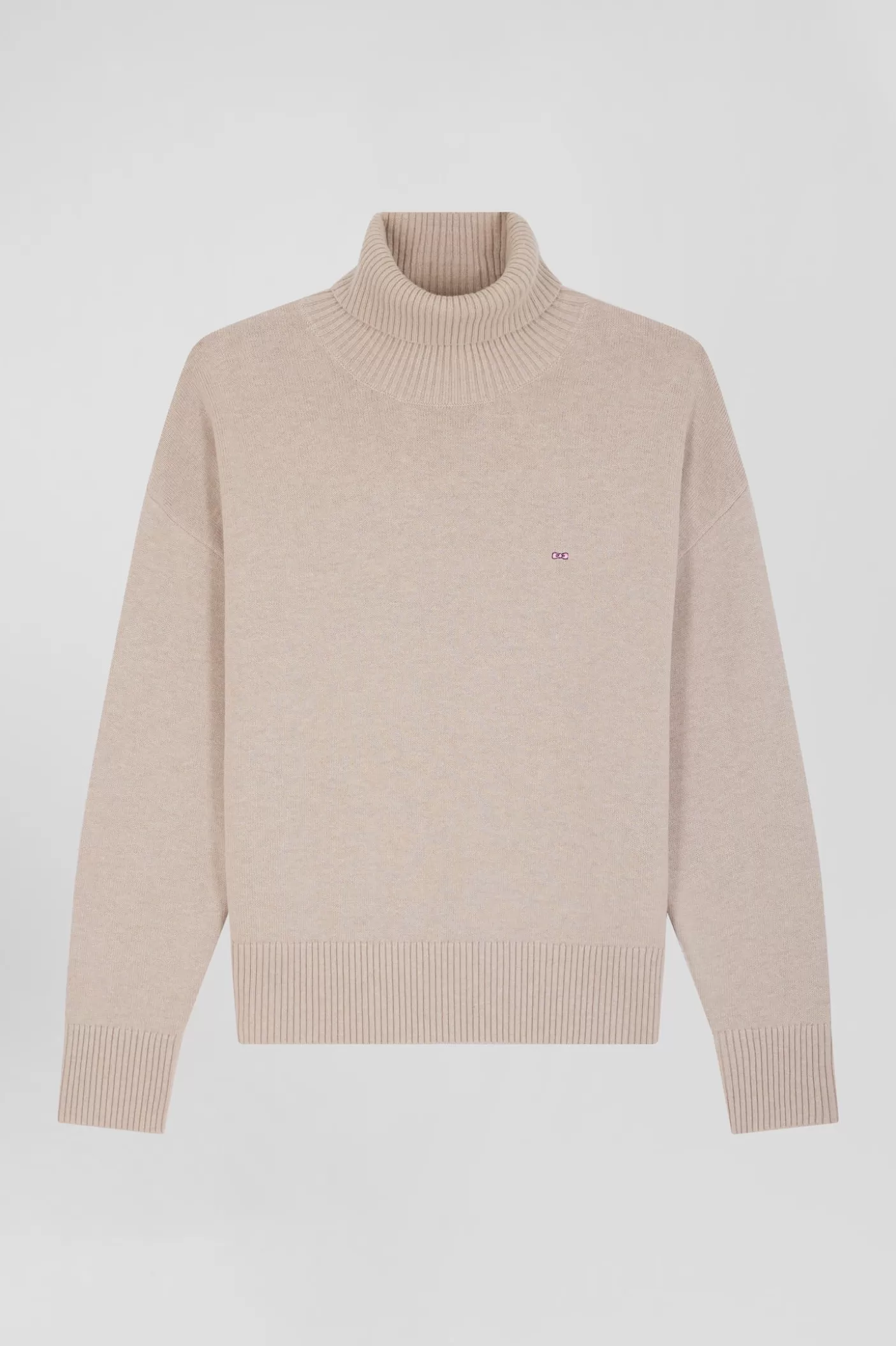 Cheap Pull Col Roulé En Laine Et Coton Beige Coupe Relaxed Femme Pulls