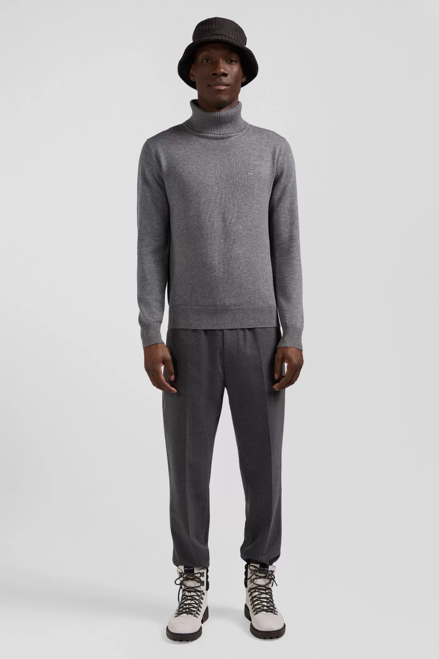 Fashion Pull Col Roulé En Laine Et Coton Gris Coupe Regular Homme Pulls