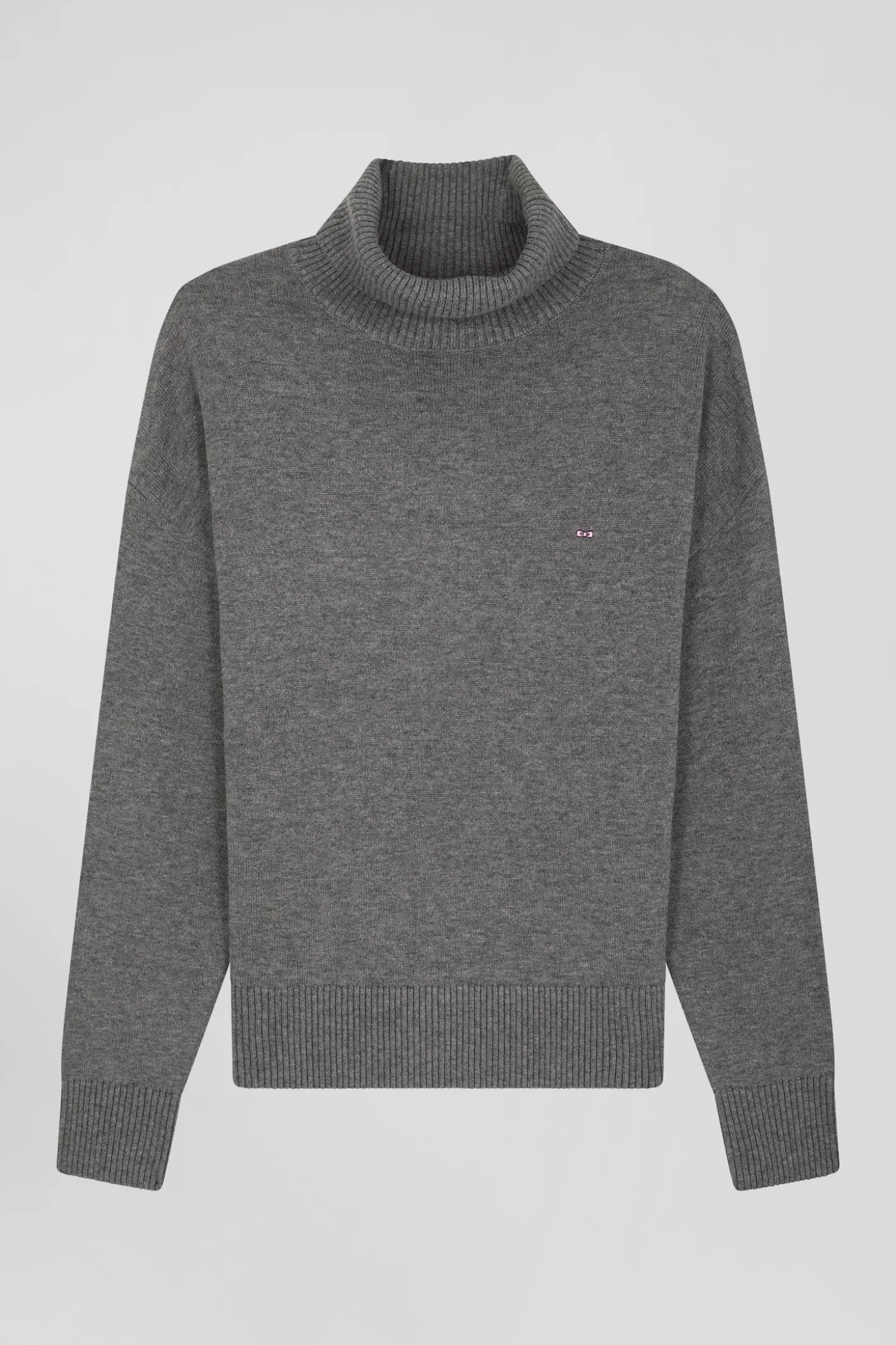 Best Sale Pull Col Roulé En Laine Et Coton Gris Foncé Chiné Coupe Relaxed Femme Pulls