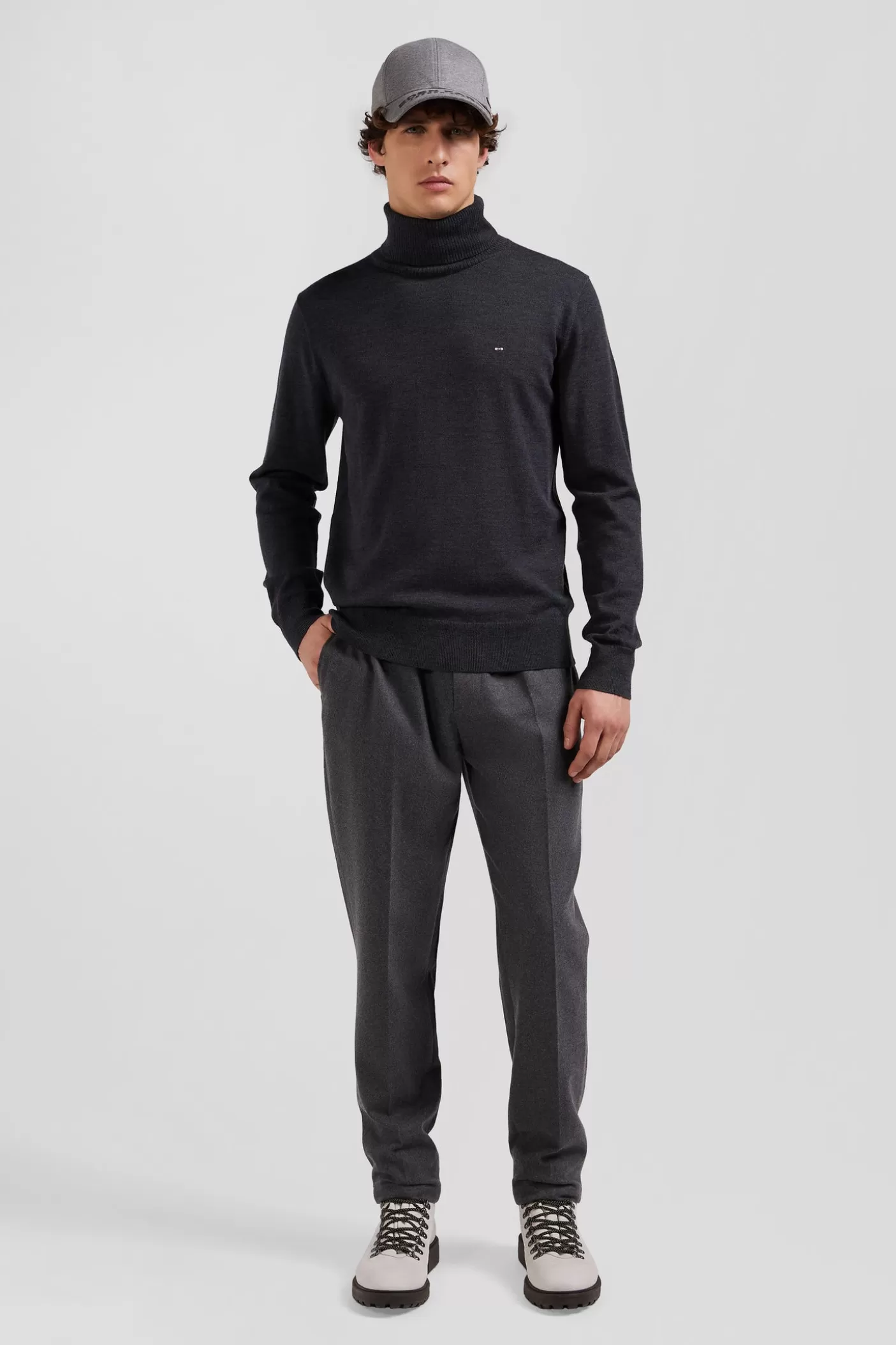 Hot Pull Col Roulé En Laine Mérinos Gris Anthracite Coupe Regular Homme Pulls