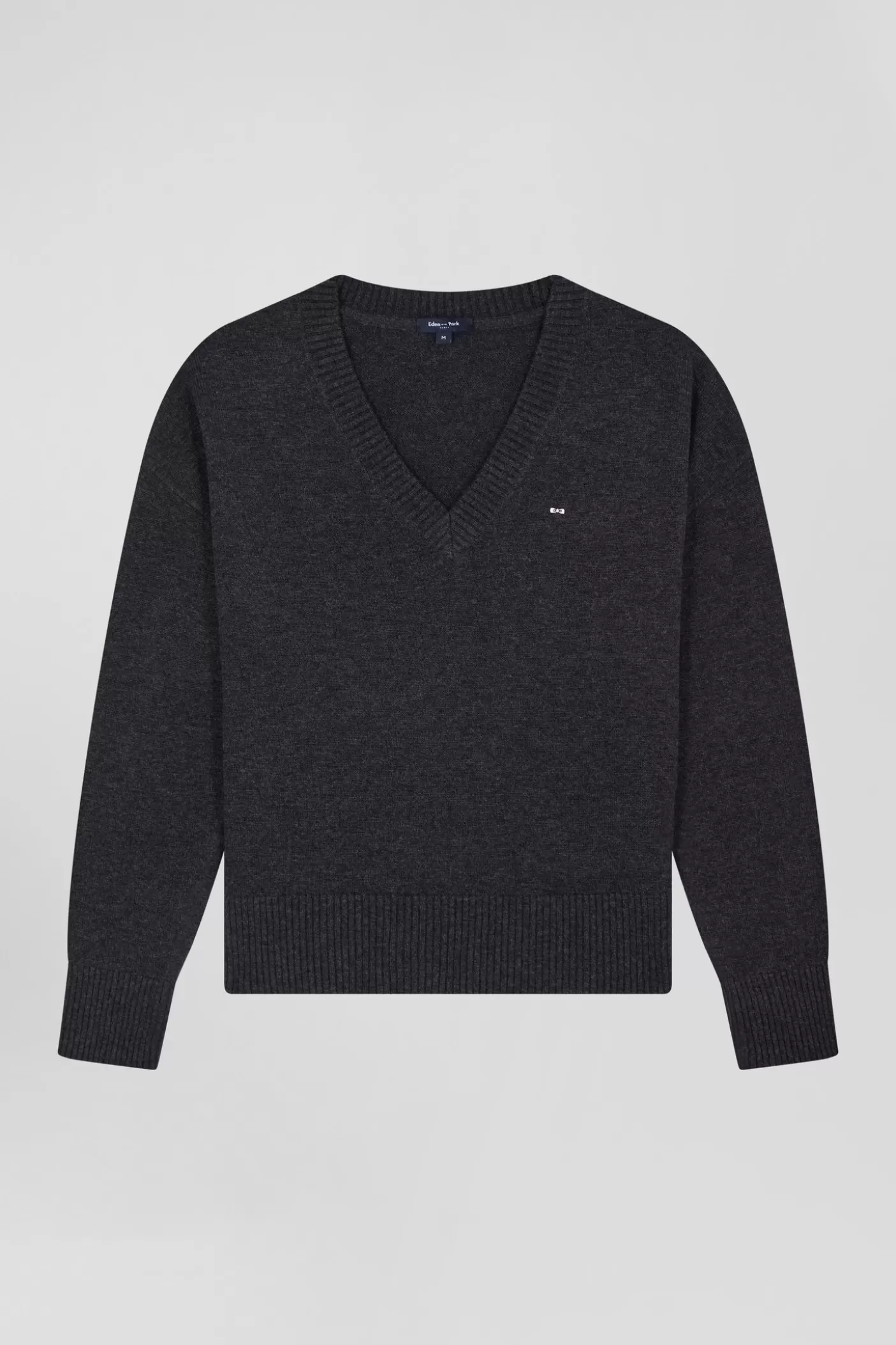 Best Sale Pull Col V En Laine Et Coton Gris Foncé Chiné Coupe Relaxed Femme Pulls