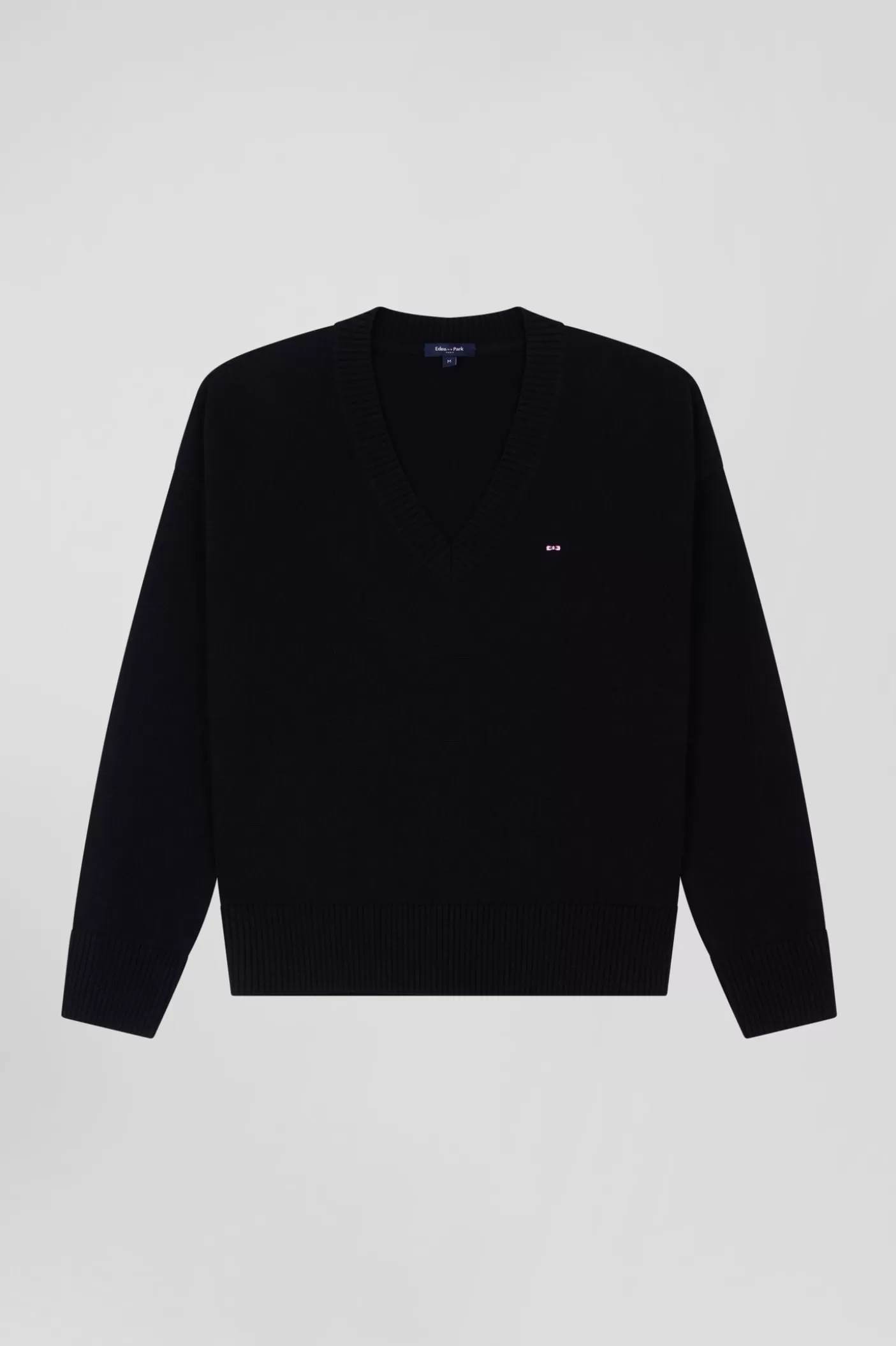 Fashion Pull Col V En Laine Et Coton Noir Coupe Relaxed Femme Pulls