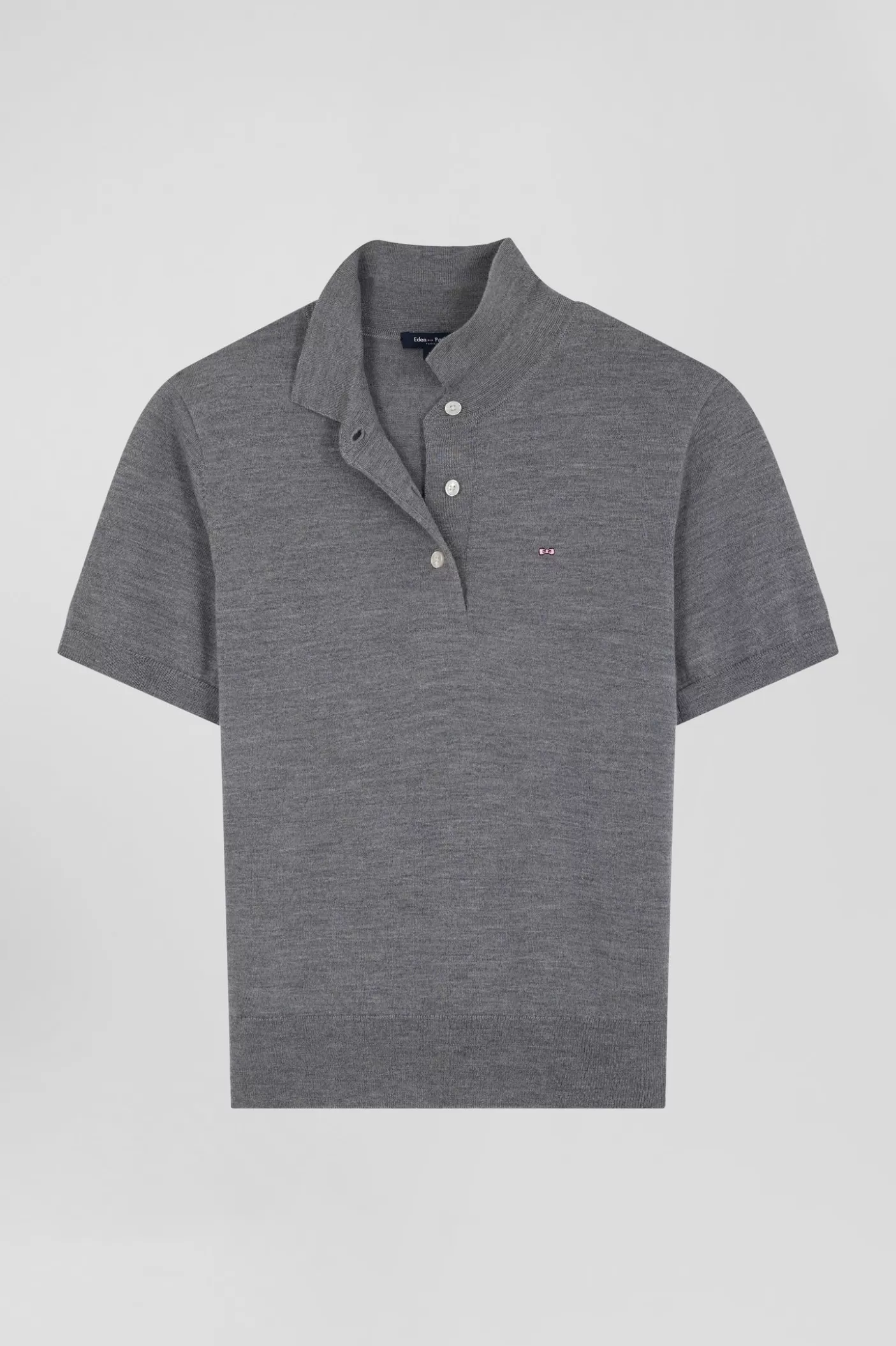 Discount Pull Manches Courtes à Col Polo En Laine Gris Foncé Coupe Regular Femme Pulls