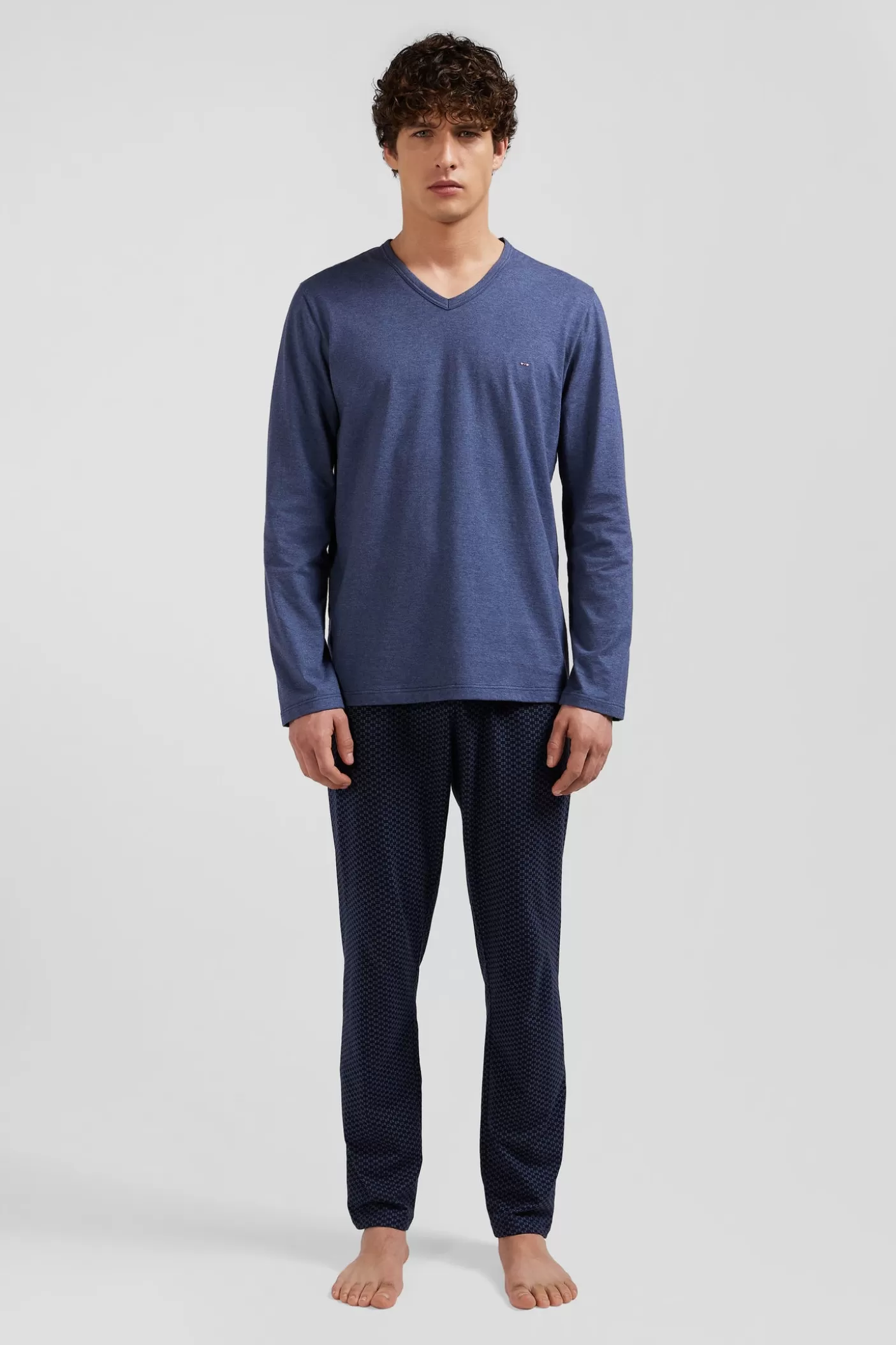 Online Pyjama Long En Coton Bleu Foncé Pantalon à Micromotifs Nœuds Papillon Homme Pyjamas