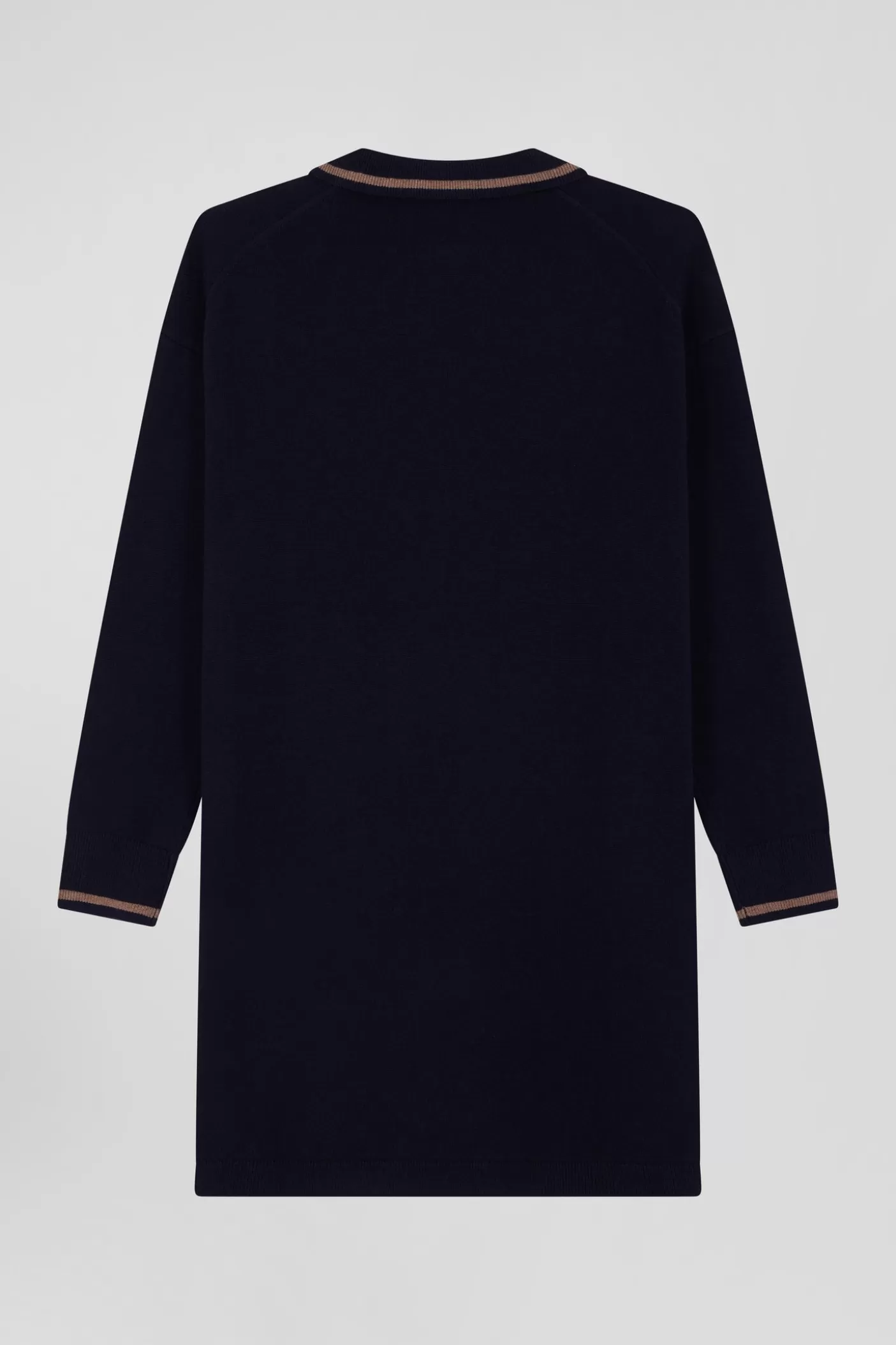 New Robe Col Chemise En Laine Et Coton Bleu Marine Coupe Relaxed Femme Robes Et Jupes