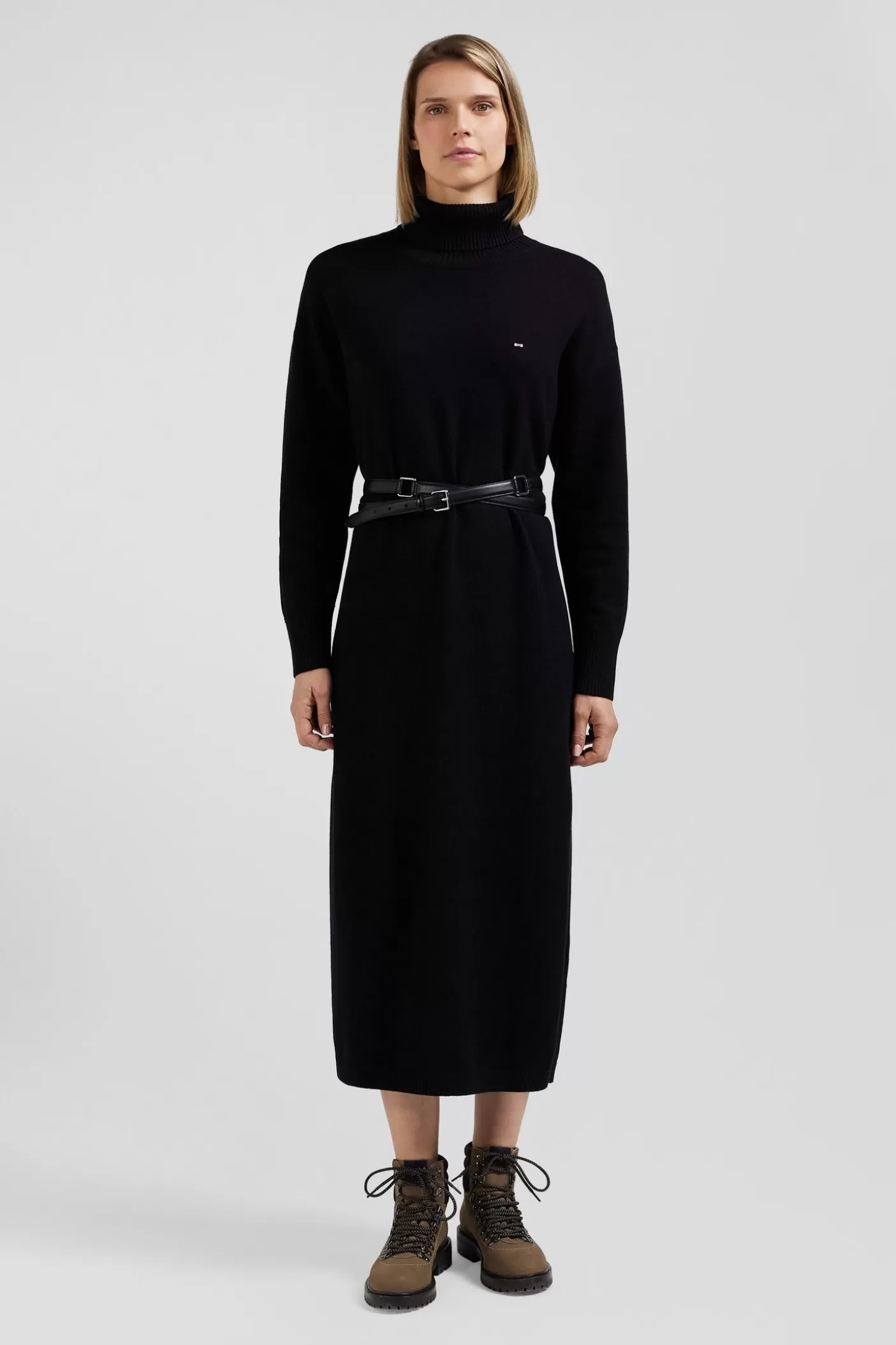 Best Robe Col Roulé En Laine Et Coton Noire Coupe Relaxed Femme Robes Et Jupes