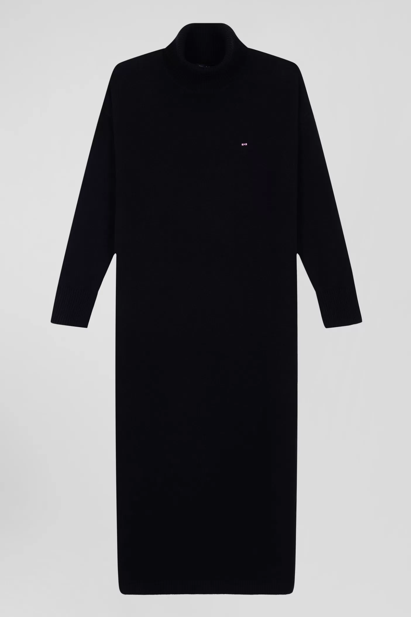 Best Robe Col Roulé En Laine Et Coton Noire Coupe Relaxed Femme Robes Et Jupes