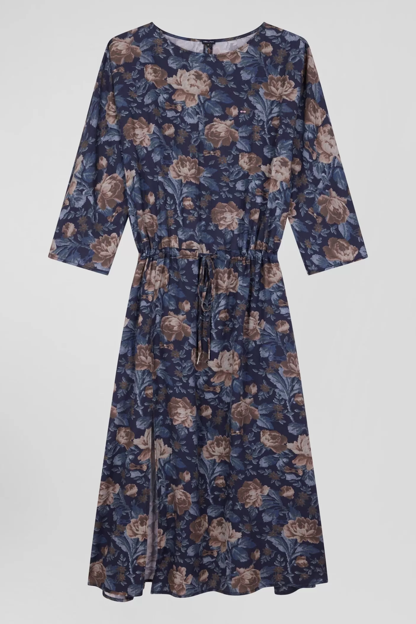 Store Robe En Lyocell Bleu Marine Manches Longues à Imprimé Floral Femme Robes Et Jupes