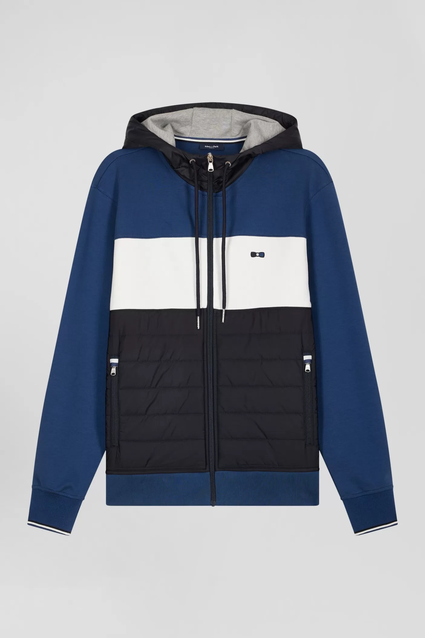 Cheap Sweatshirt à Capuche En Coton Mélangé Bleu Foncé Coupe Regular Parmenture Matelassée Homme Sweats