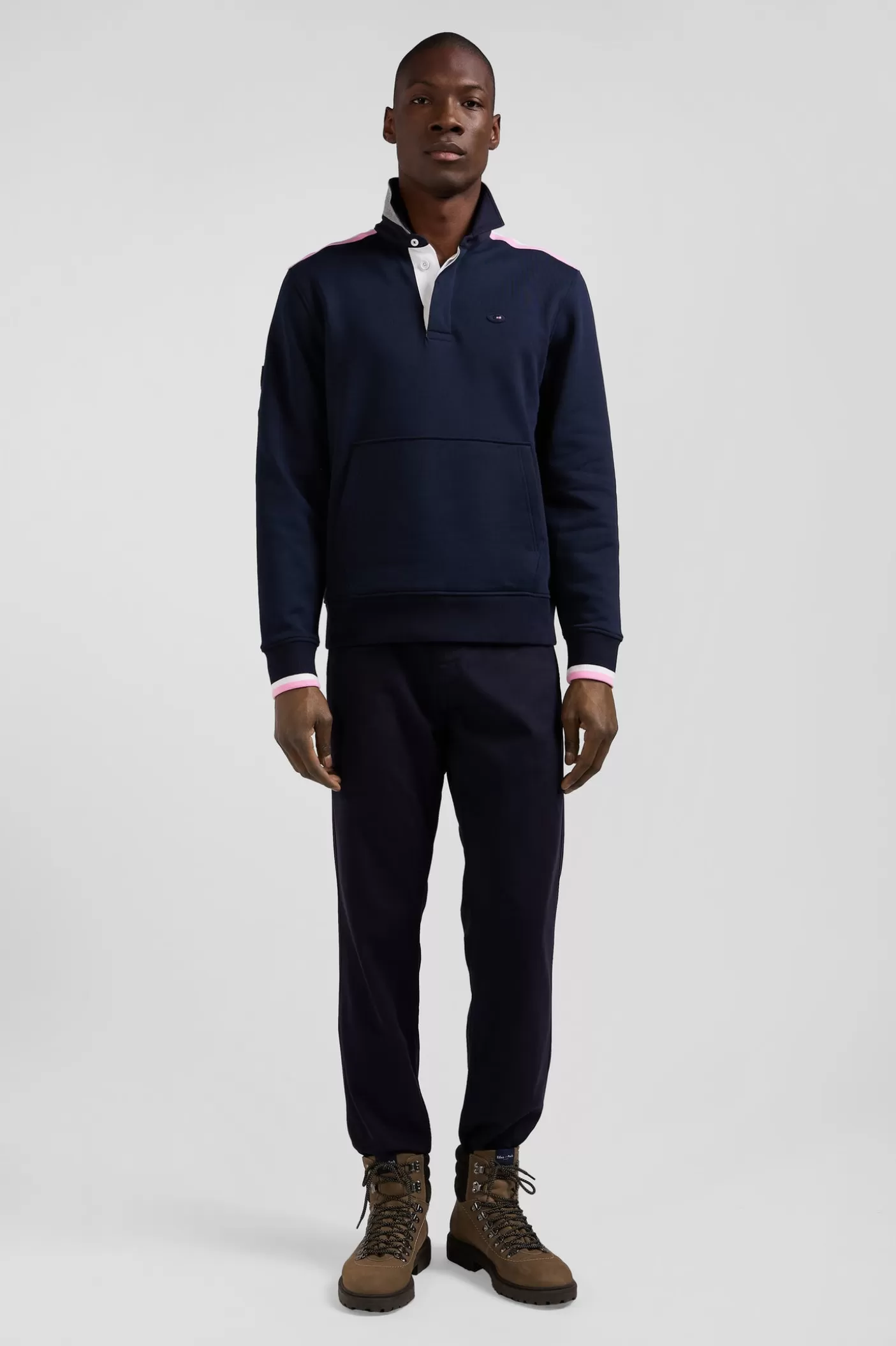 Clearance Sweatshirt Col Maillot En Coton Bleu Marine Broderie XV De France Coupe Regular Homme Sweats