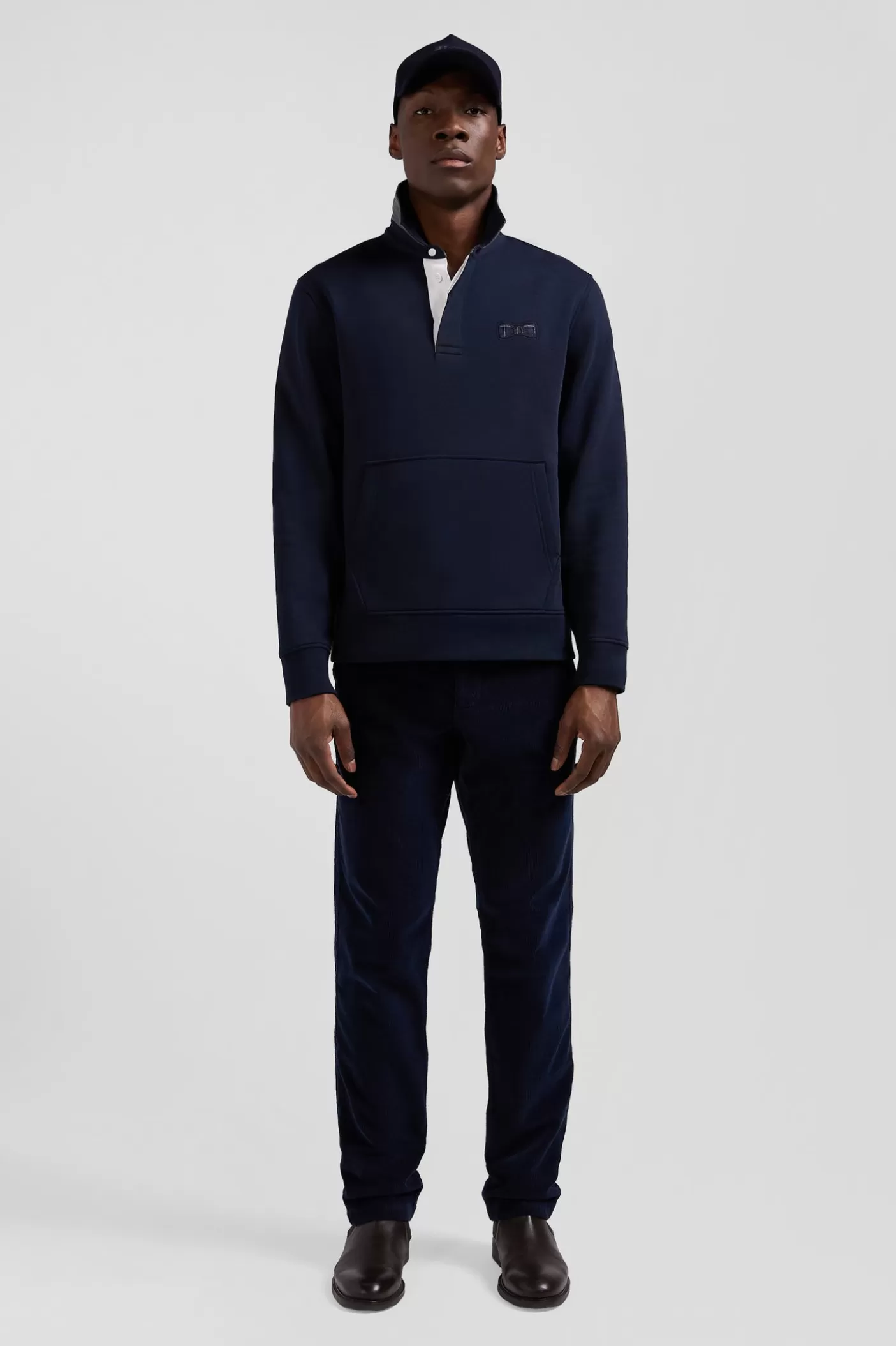 Best Sweatshirt Col Maillot En Coton Mélangé Bleu Marine Coupe Relaxed Application Tissus Carreaux Homme Sweats
