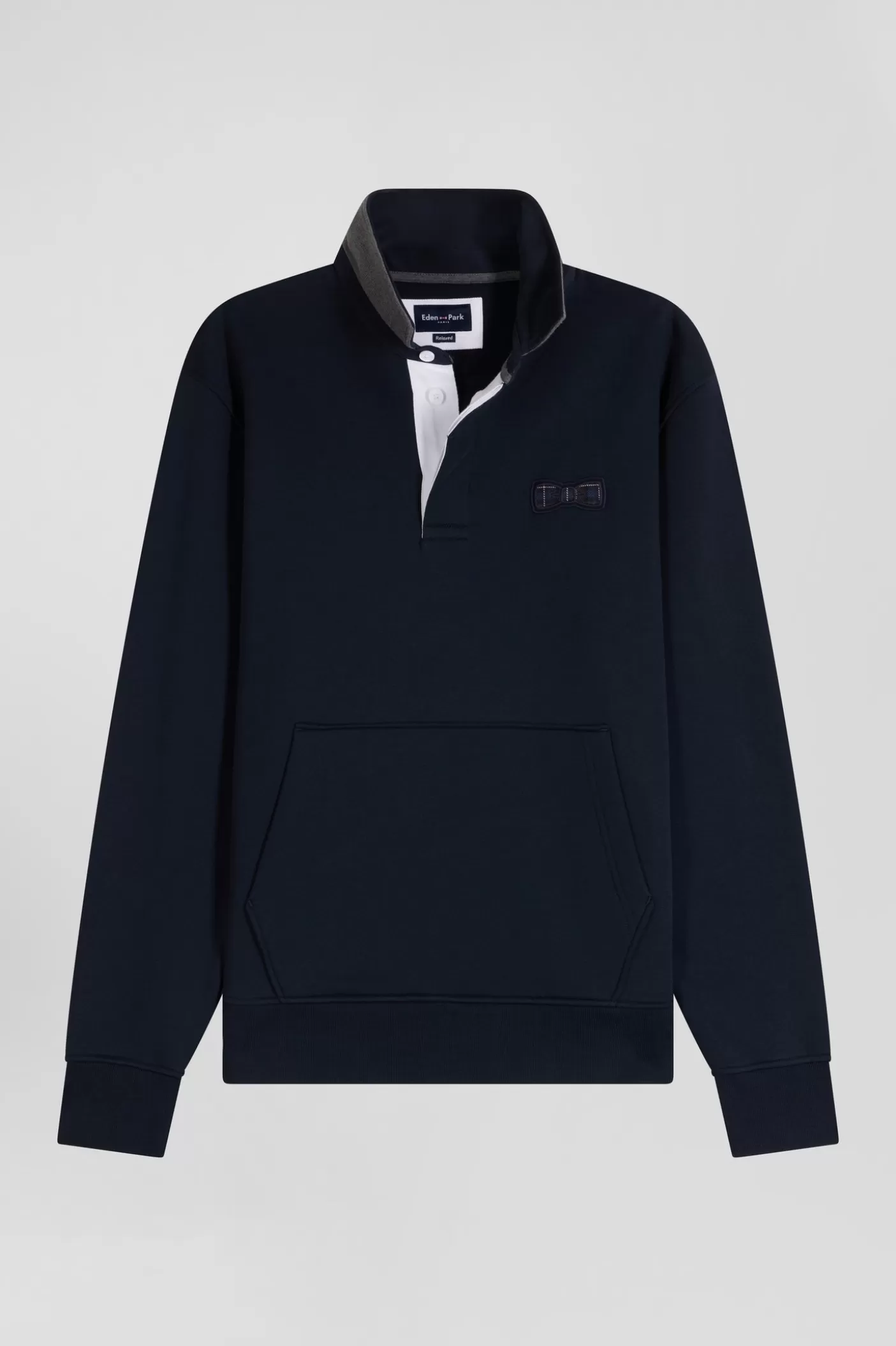Best Sweatshirt Col Maillot En Coton Mélangé Bleu Marine Coupe Relaxed Application Tissus Carreaux Homme Sweats