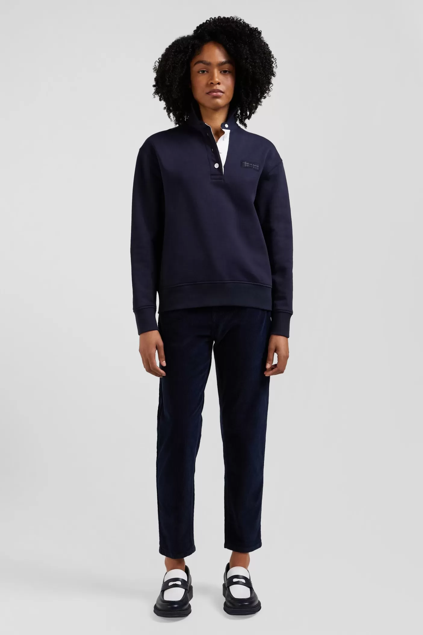 Outlet Sweatshirt Col Maillot En Coton Mélangé Marine Broderie Dos Coupe Relaxed Femme Sweats