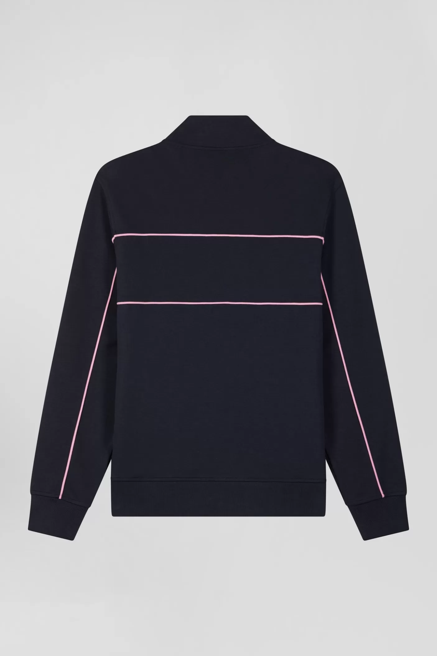 Hot Sweatshirt Zippé à Col Montant Bleu Marine Passepoil Rose Coupe Regular Homme Sweats