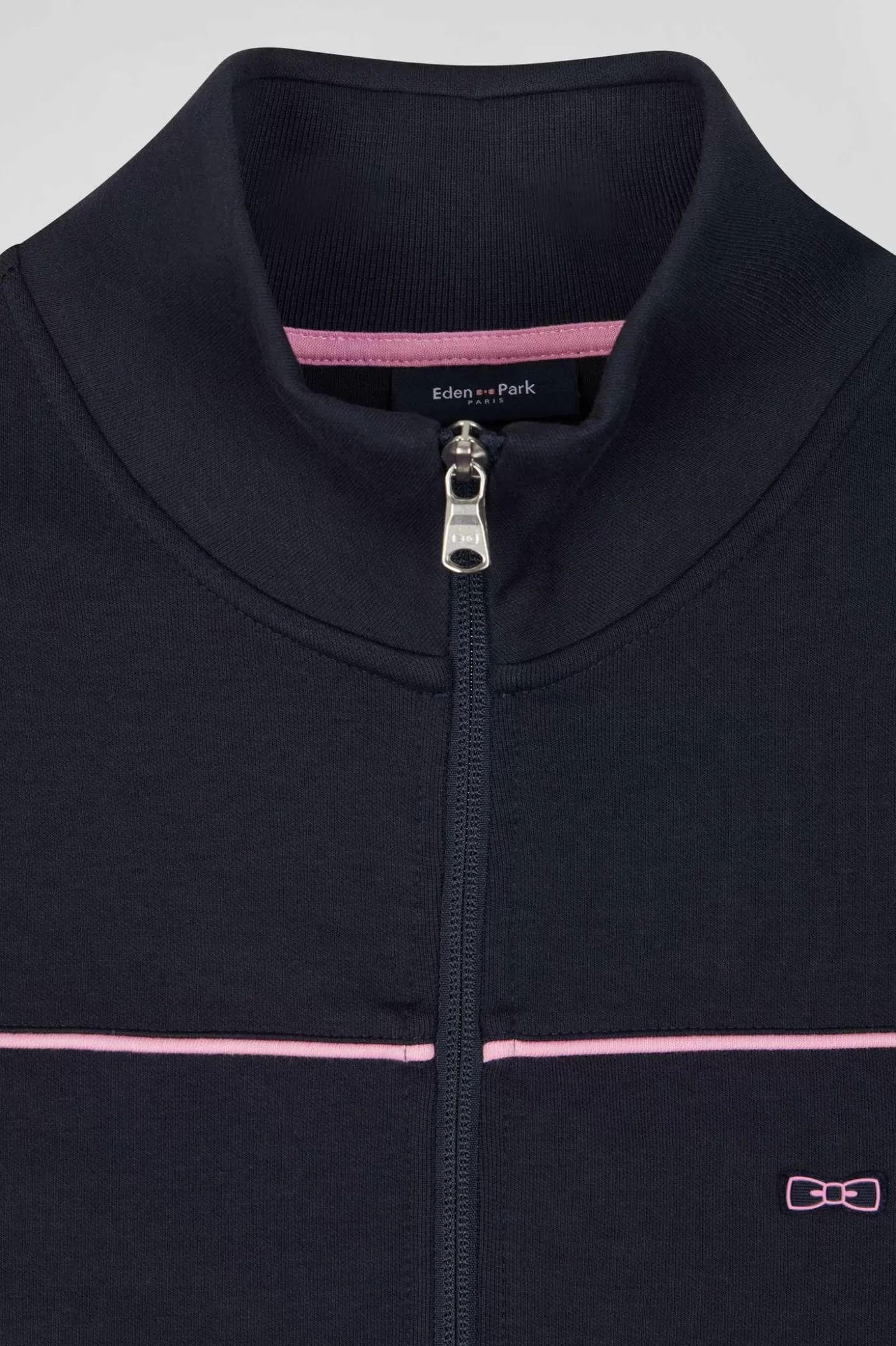 Hot Sweatshirt Zippé à Col Montant Bleu Marine Passepoil Rose Coupe Regular Homme Sweats