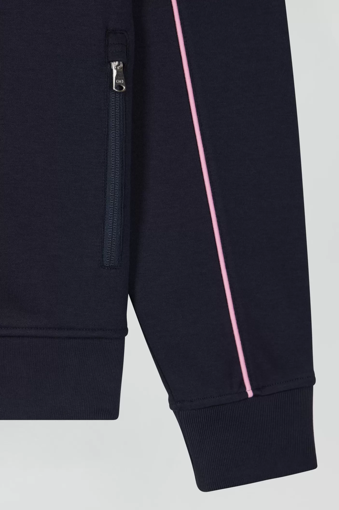 Hot Sweatshirt Zippé à Col Montant Bleu Marine Passepoil Rose Coupe Regular Homme Sweats