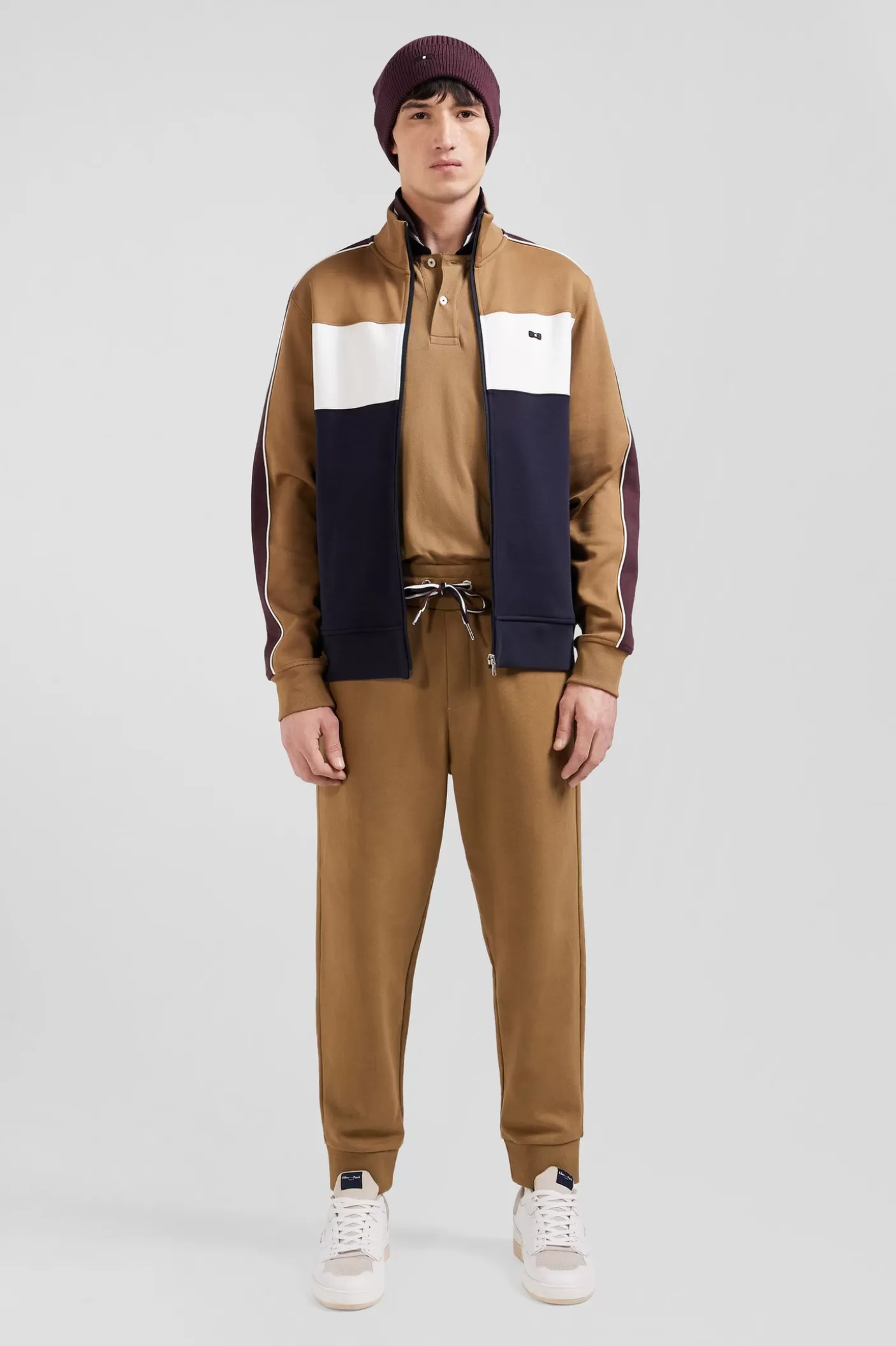 Shop Sweatshirt Zippé Colorblock En Coton Mélangé Camel Coupe Regular Homme Sweats