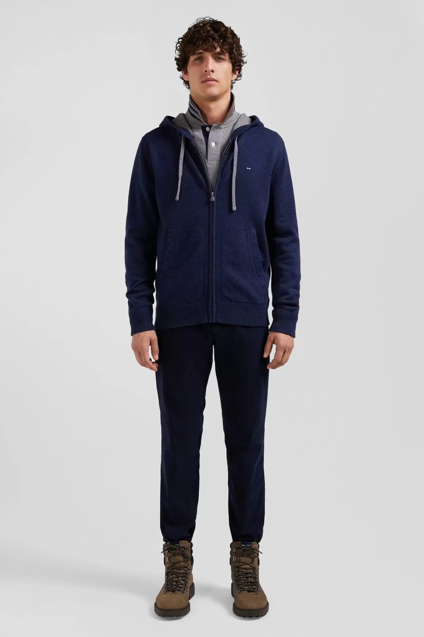 Cheap Sweatshirt Zippé En Maille Laine Et Coton Bleu Marine Coupe Regular Homme Cardigans