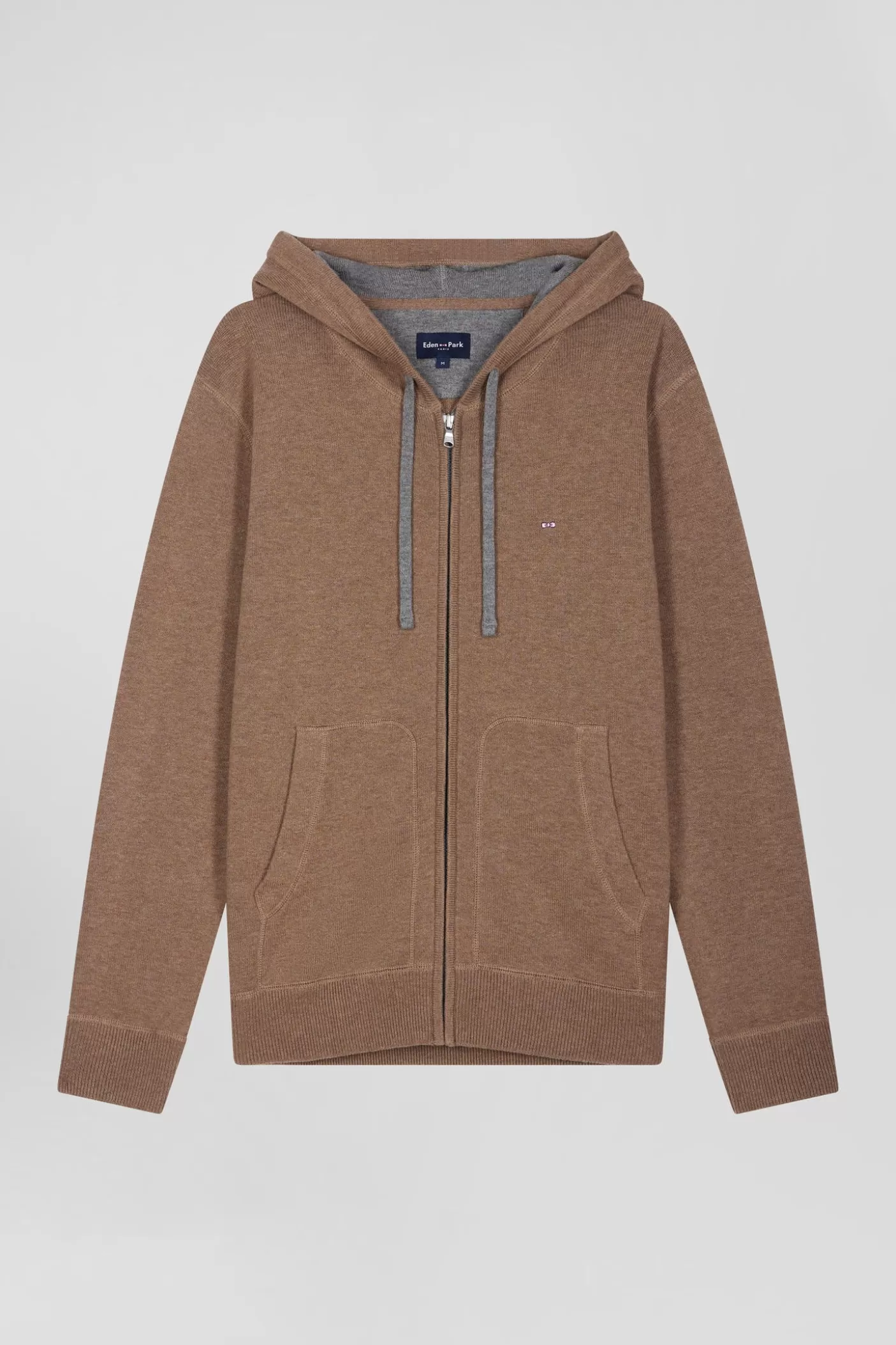Cheap Sweatshirt Zippé En Maille Laine Et Coton Marron Coupe Regular Homme Cardigans