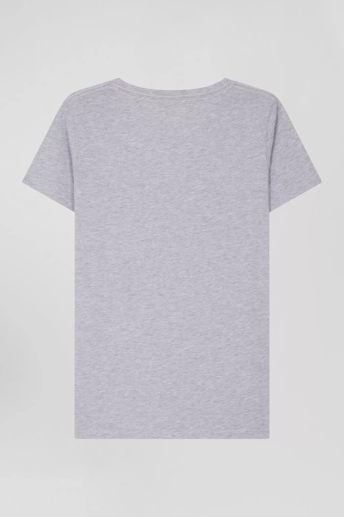 Cheap T-shirt Manches Courtes Col V En Coton Gris Coupe Regular Femme T-Shirts
