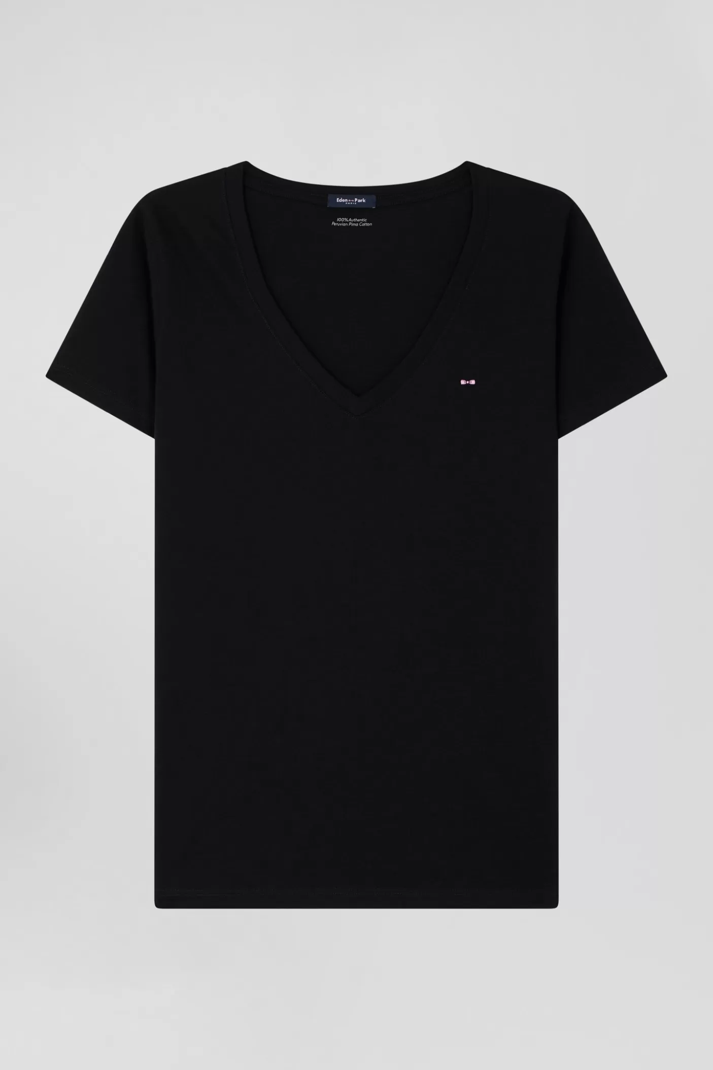 Hot T-shirt Manches Courtes Col V En Coton Noir Coupe Regular Femme T-Shirts