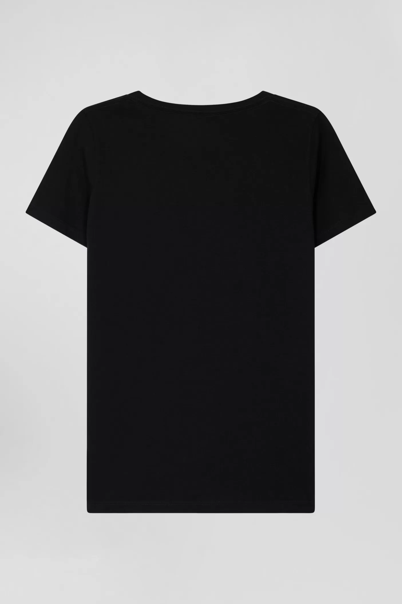 Hot T-shirt Manches Courtes Col V En Coton Noir Coupe Regular Femme T-Shirts