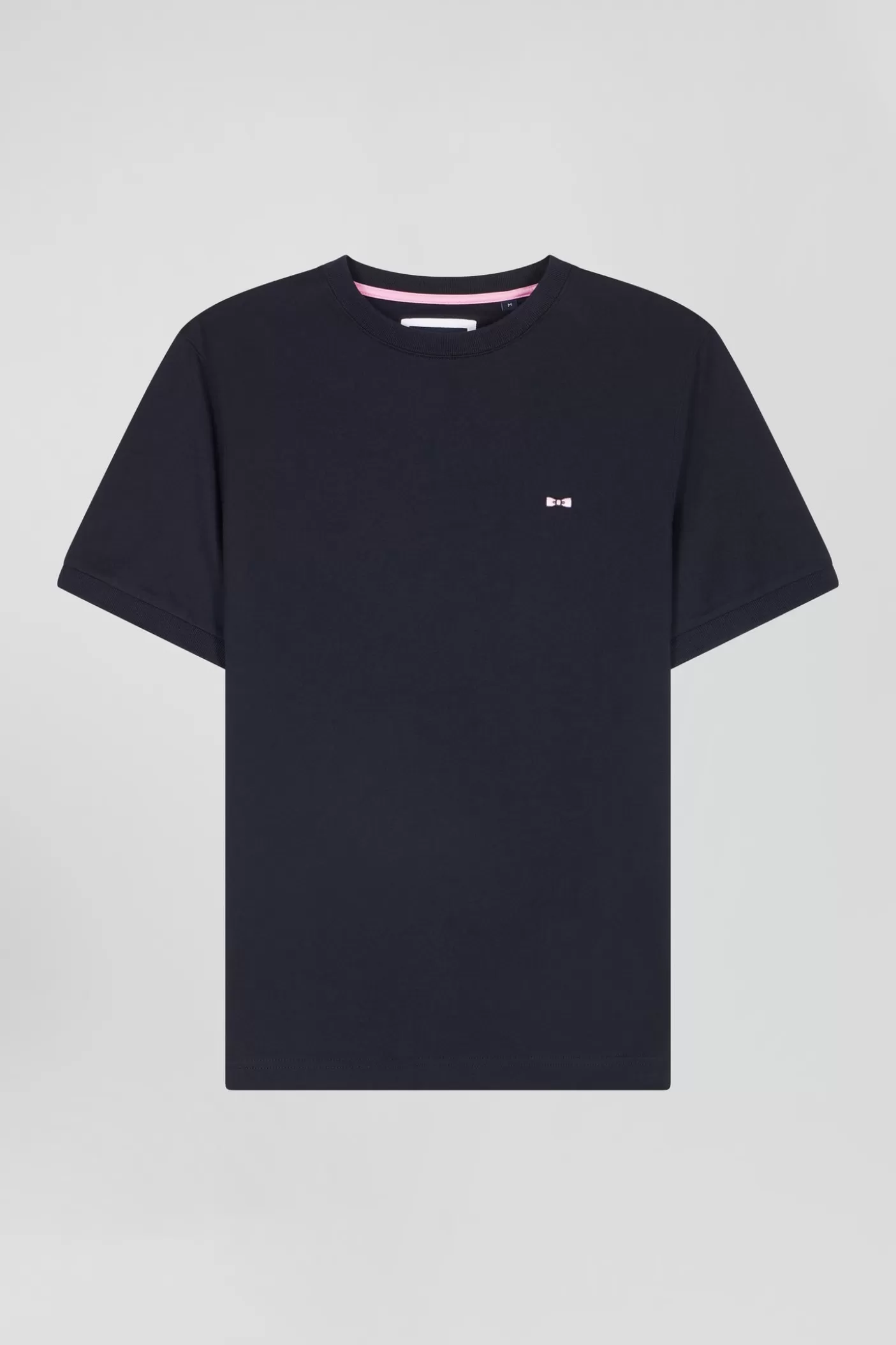 Fashion T-shirt Manches Courtes En Coton Bleu Marine Broderie Dos Emblème Coupe Regular Homme T-Shirts