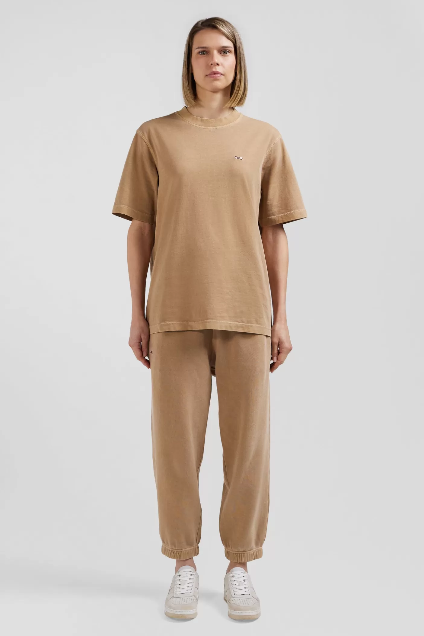 Fashion T-shirt Manches Courtes Unisexe En Coton Surteint Uni Camel Coupe Oversized Femme/Homme T-Shirts | T-Shirts