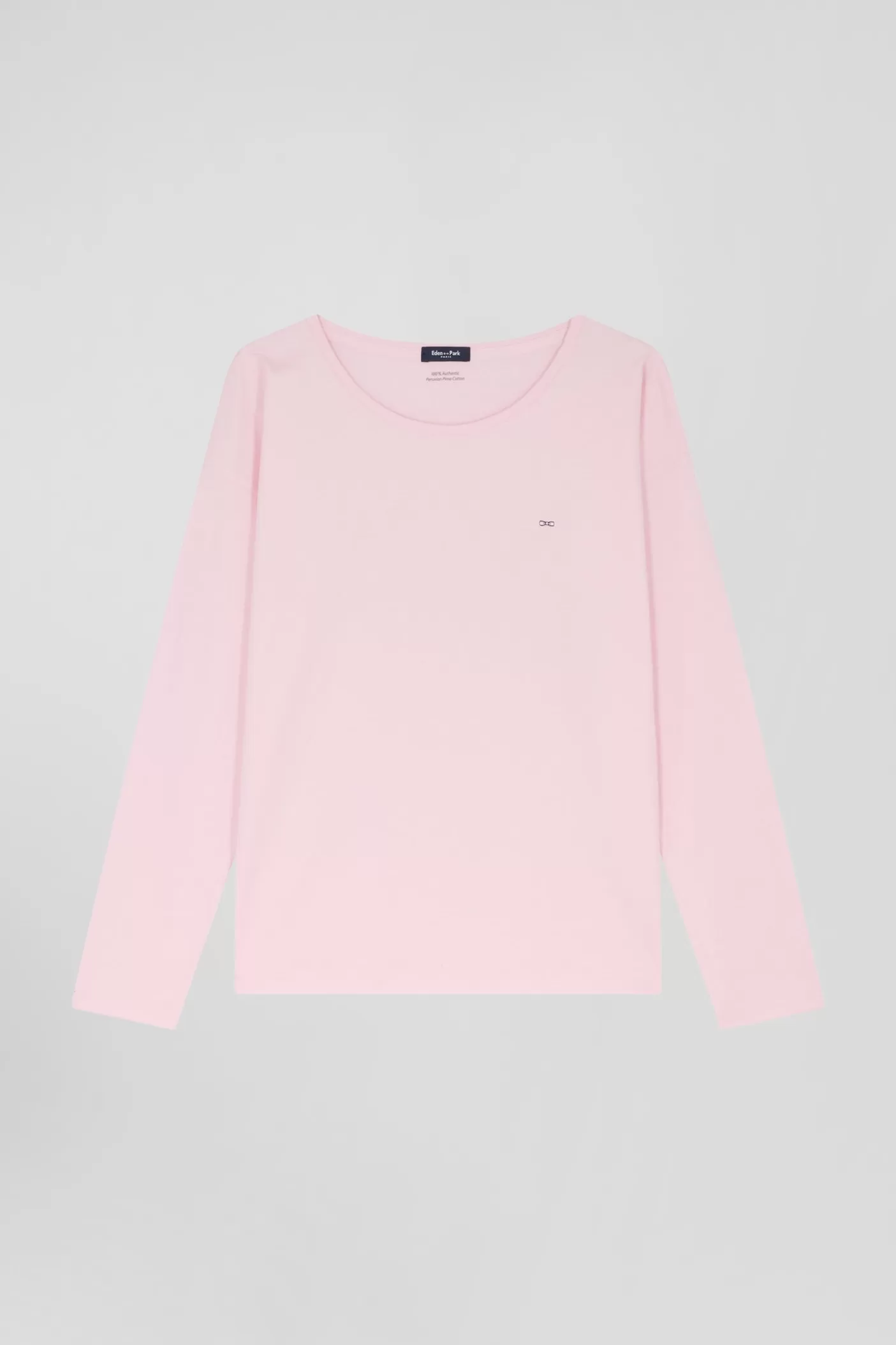 Discount T-shirt Manches Longues à Col Rond En Coton Rose Coupe Relaxed Femme T-Shirts