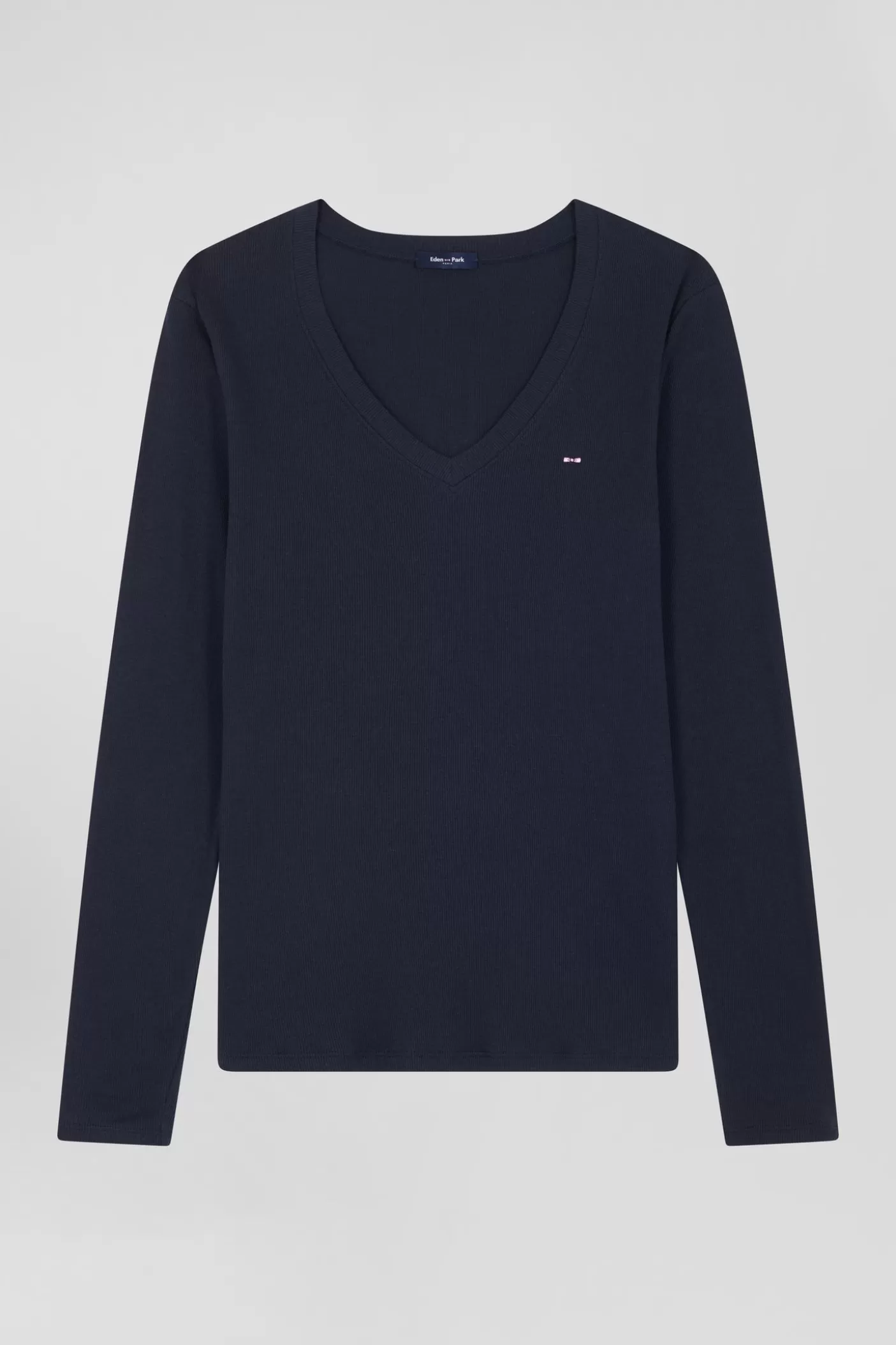 Best T-shirt Manches Longues à Col V En Coton Bleu Marine Coupe Slim Femme T-Shirts