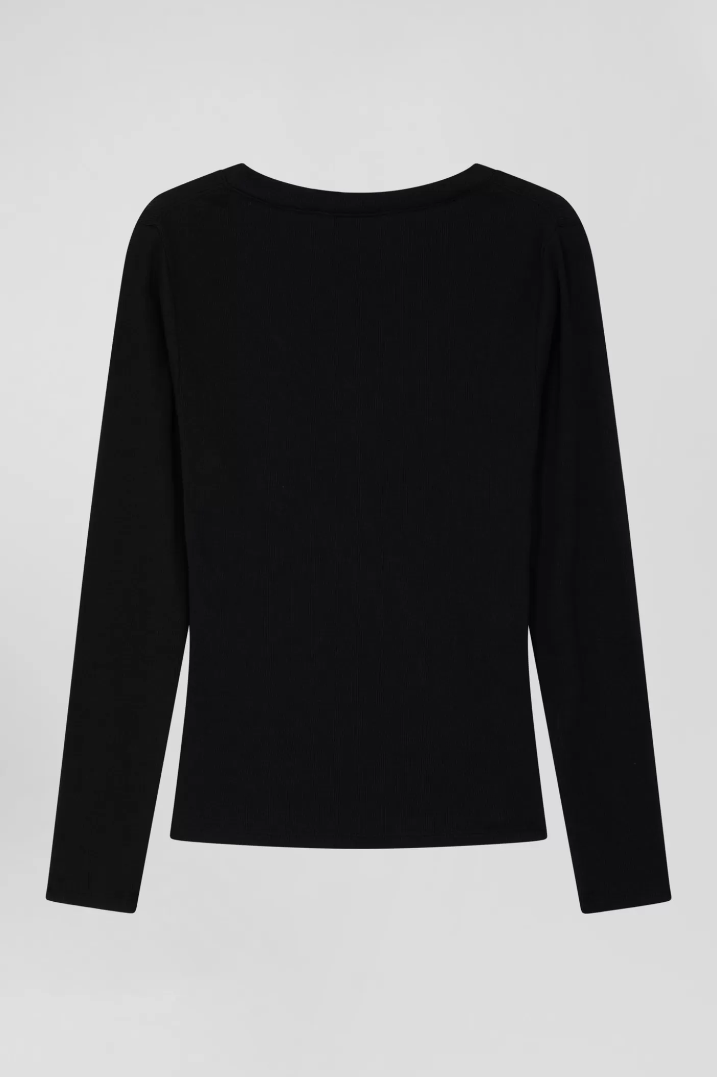Best Sale T-shirt Manches Longues à Col V En Coton Noir Coupe Slim Femme T-Shirts