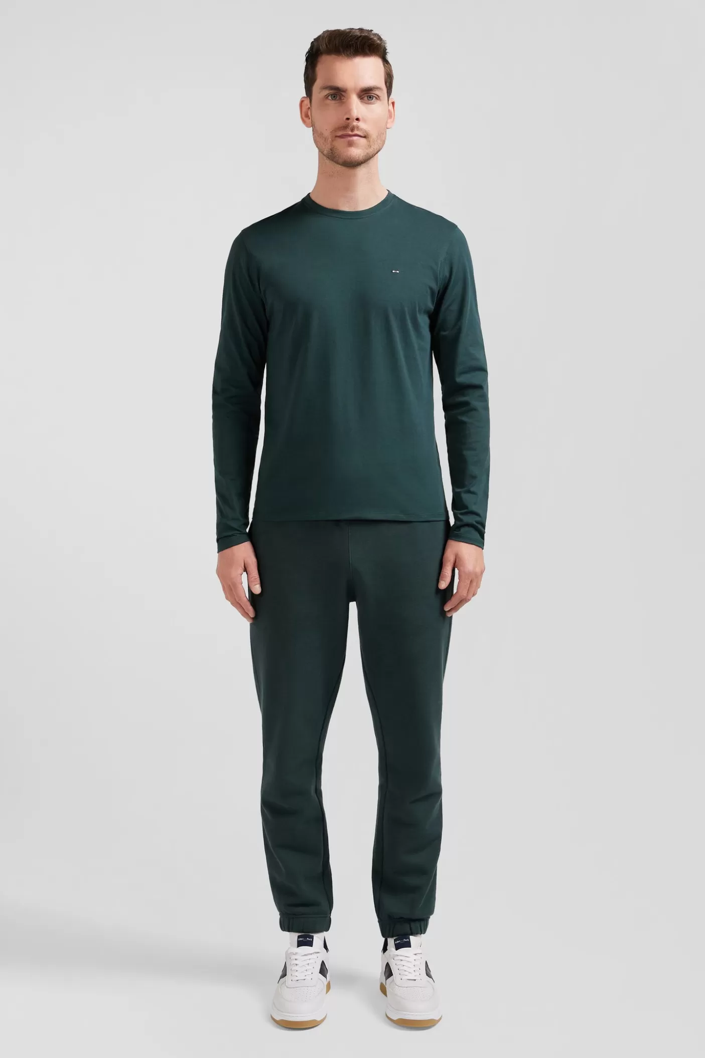 Best Sale T-shirt Manches Longues En Coton Pima Bleu Vert Coupe Regular Homme T-Shirts