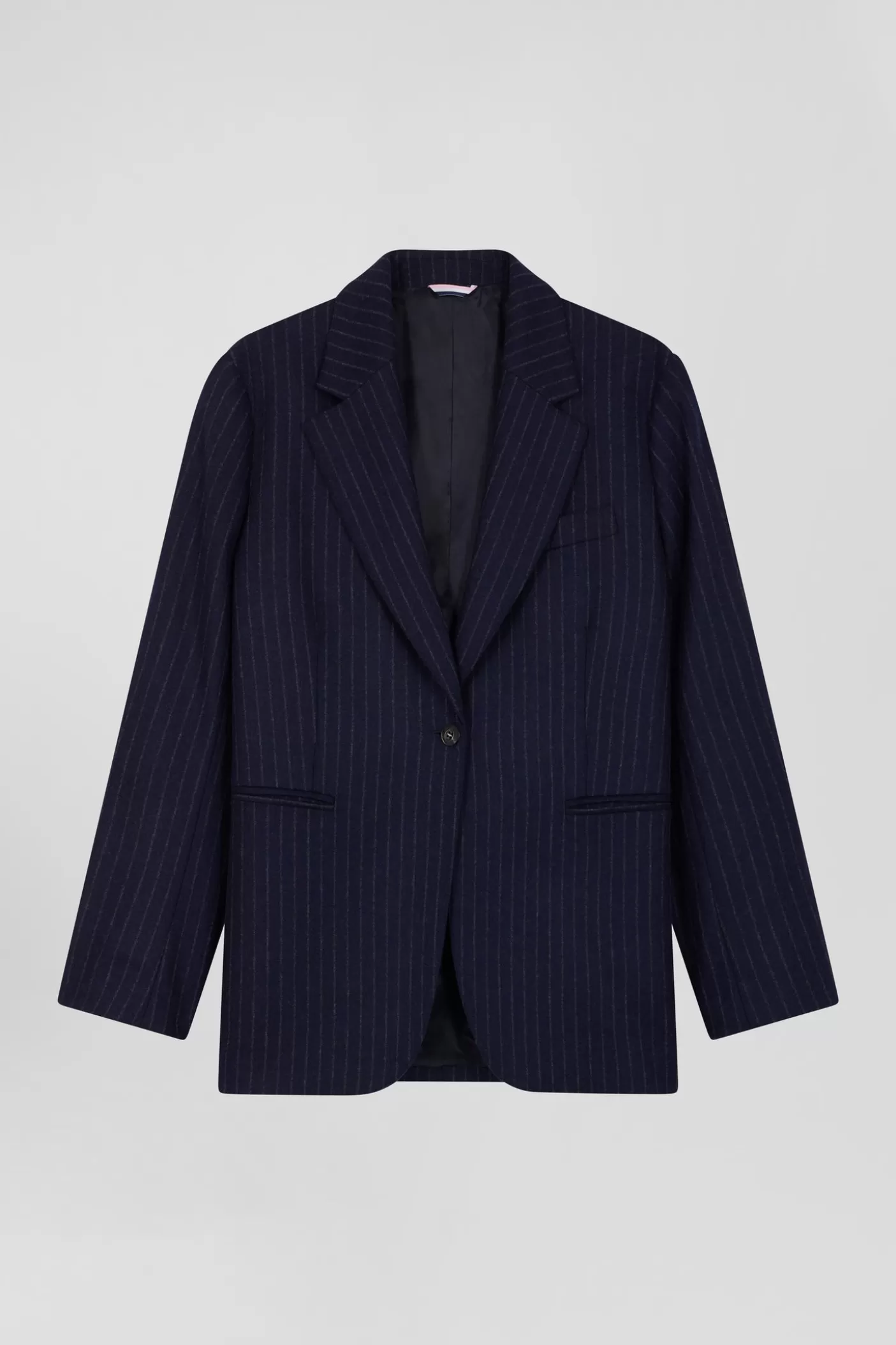 Sale Veste Blazer En Laine Bleu Marine Rayée Coupe Oversized Femme Manteaux Et Vestes