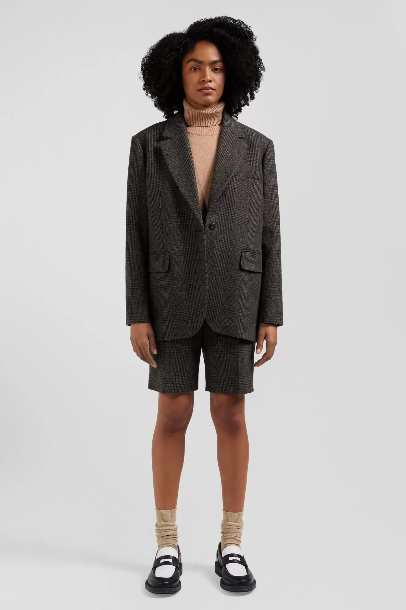 Flash Sale Veste Blazer En Laine Mélangée Prince De Galles Coupe Oversized Femme Manteaux Et Vestes